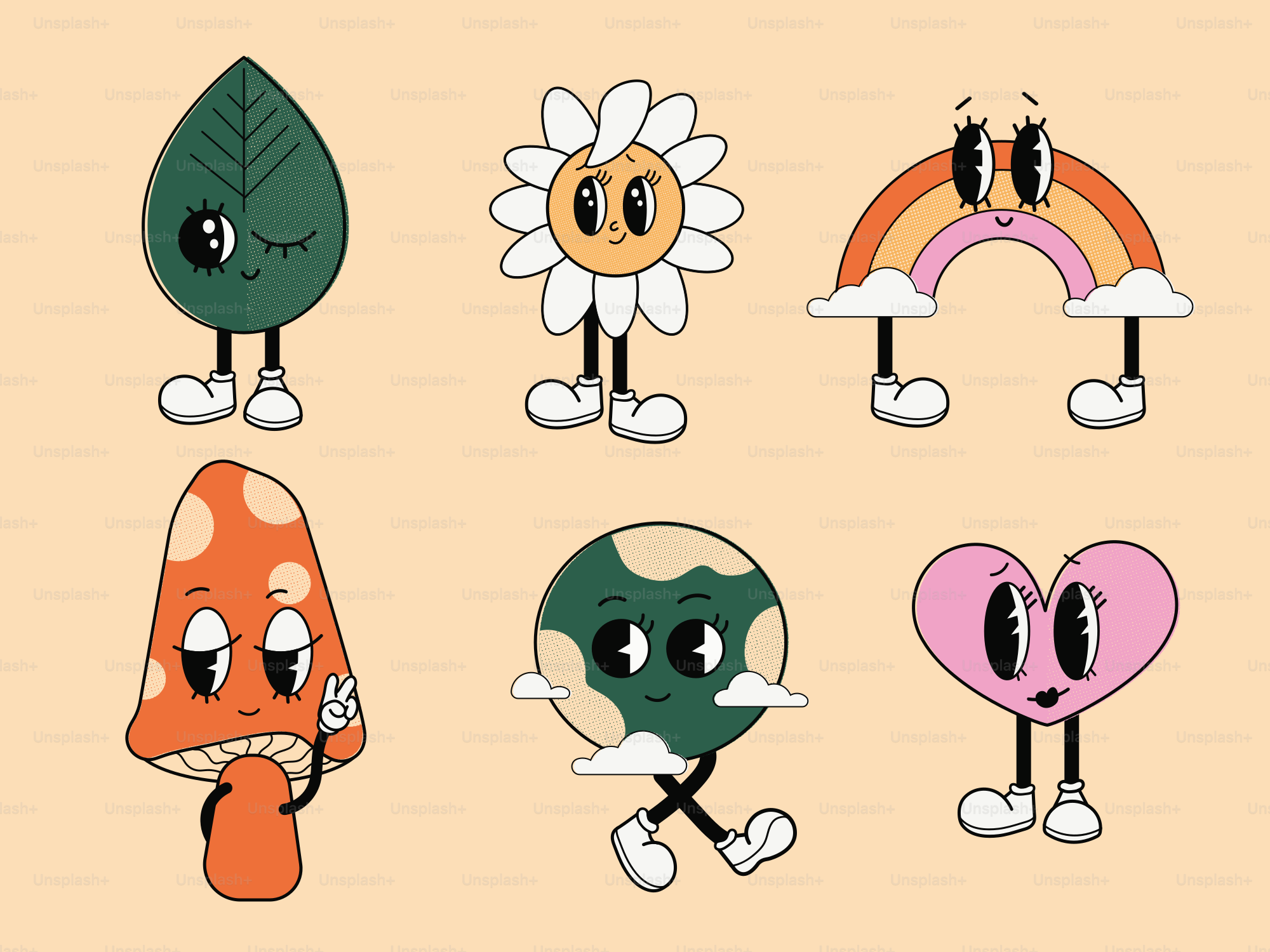 Un groupe de personnages de dessins animés debout les uns à côté des autres