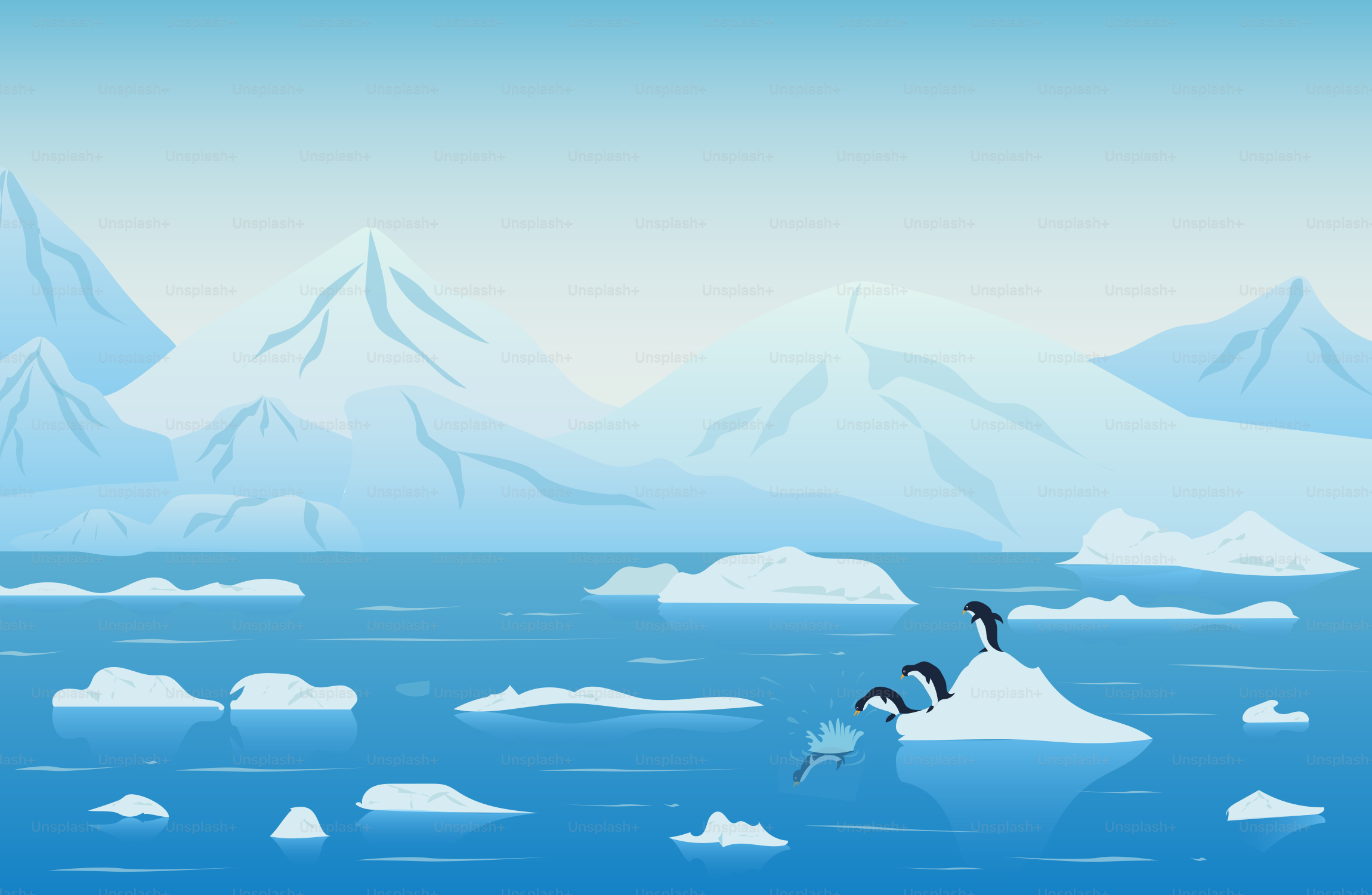A group of penguins sitting on top of an iceberg vector – Penguin Image