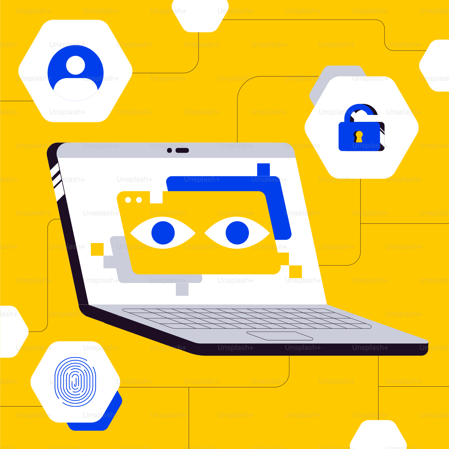 Un portátil con una cara en la pantalla