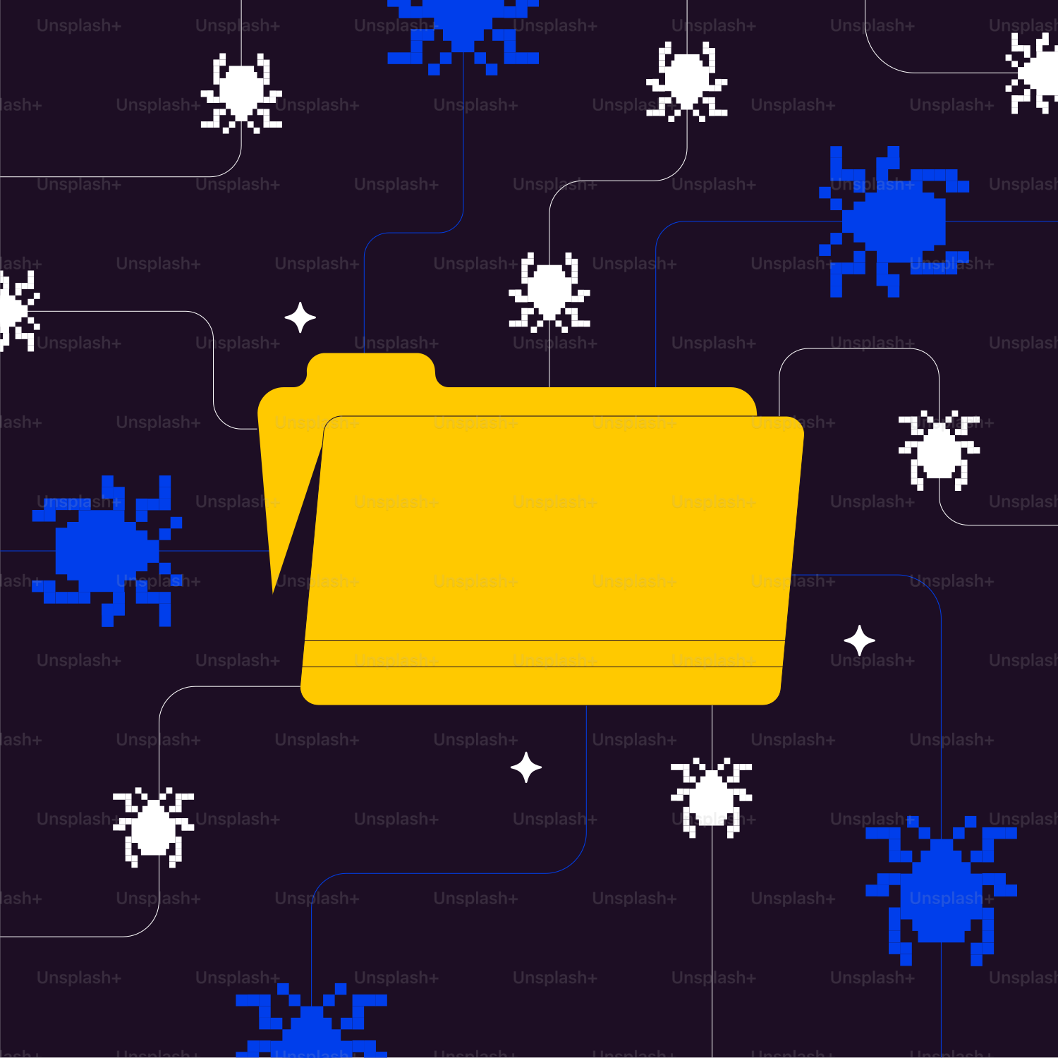 A yellow folder sitting on top of a blue background