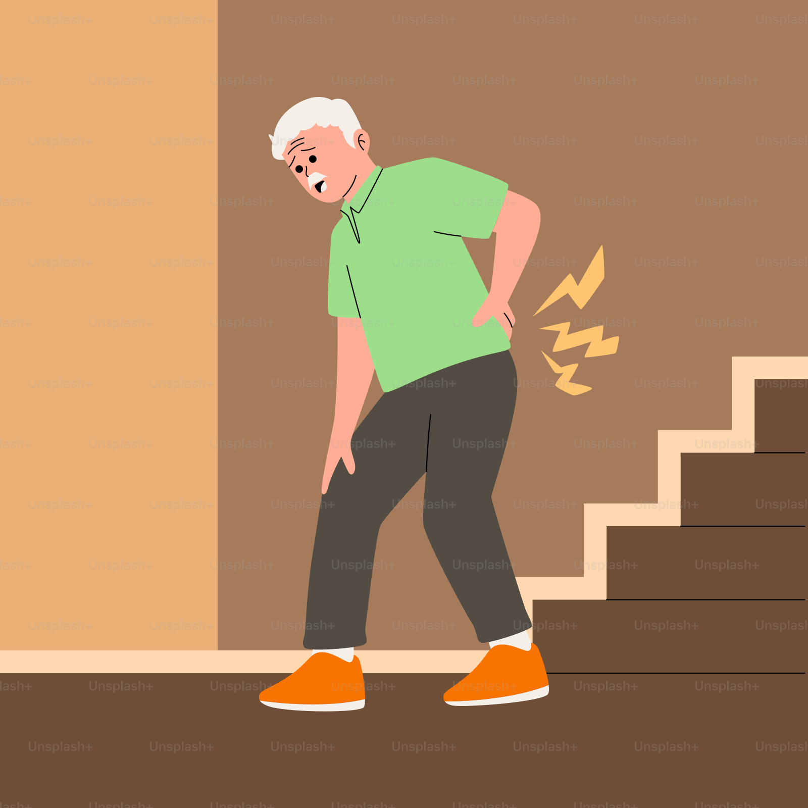 Un vieil homme montant un escalier