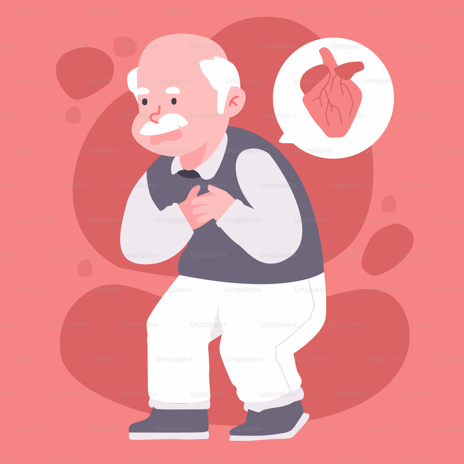 An old man with a heart on his chest