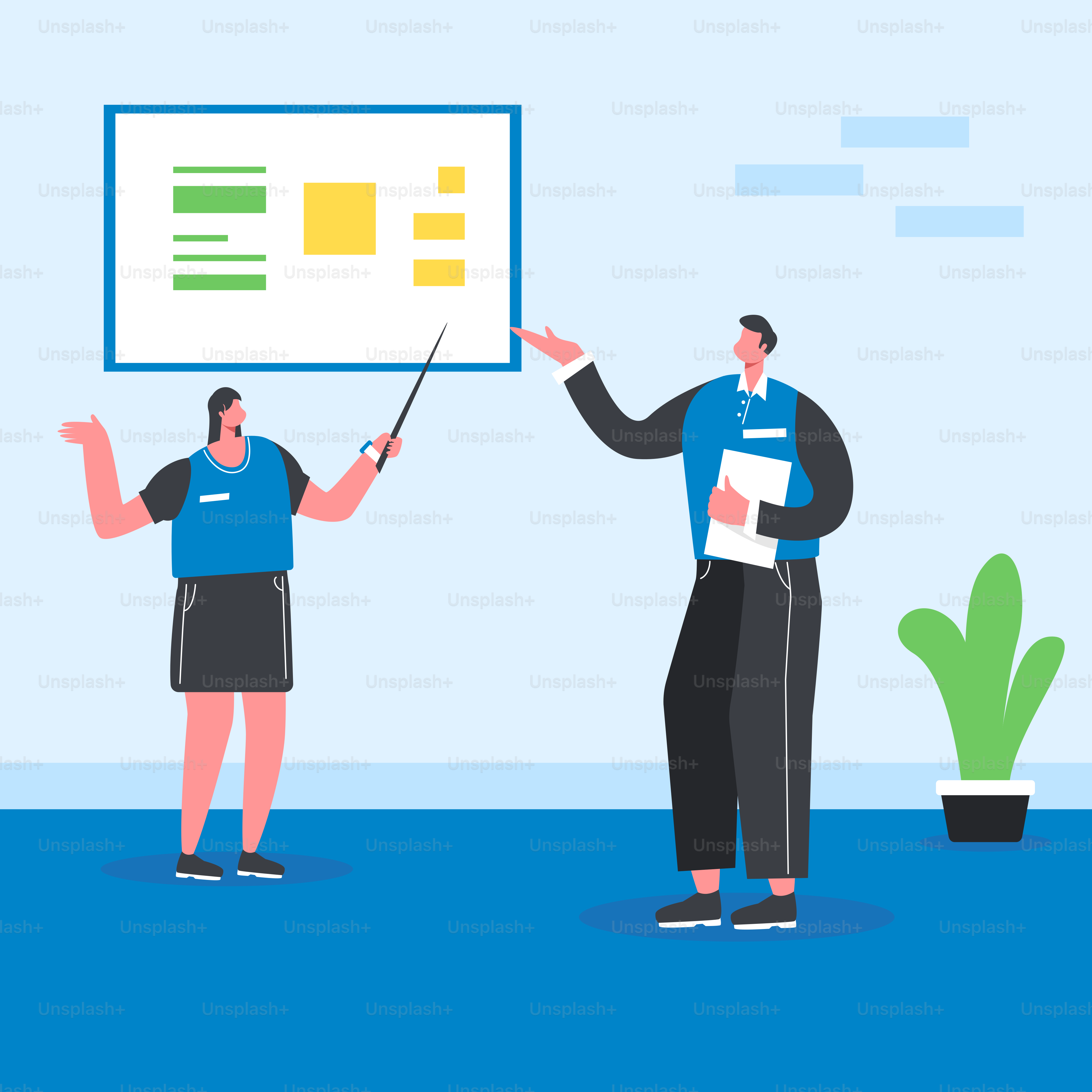 Two people standing in front of a whiteboard