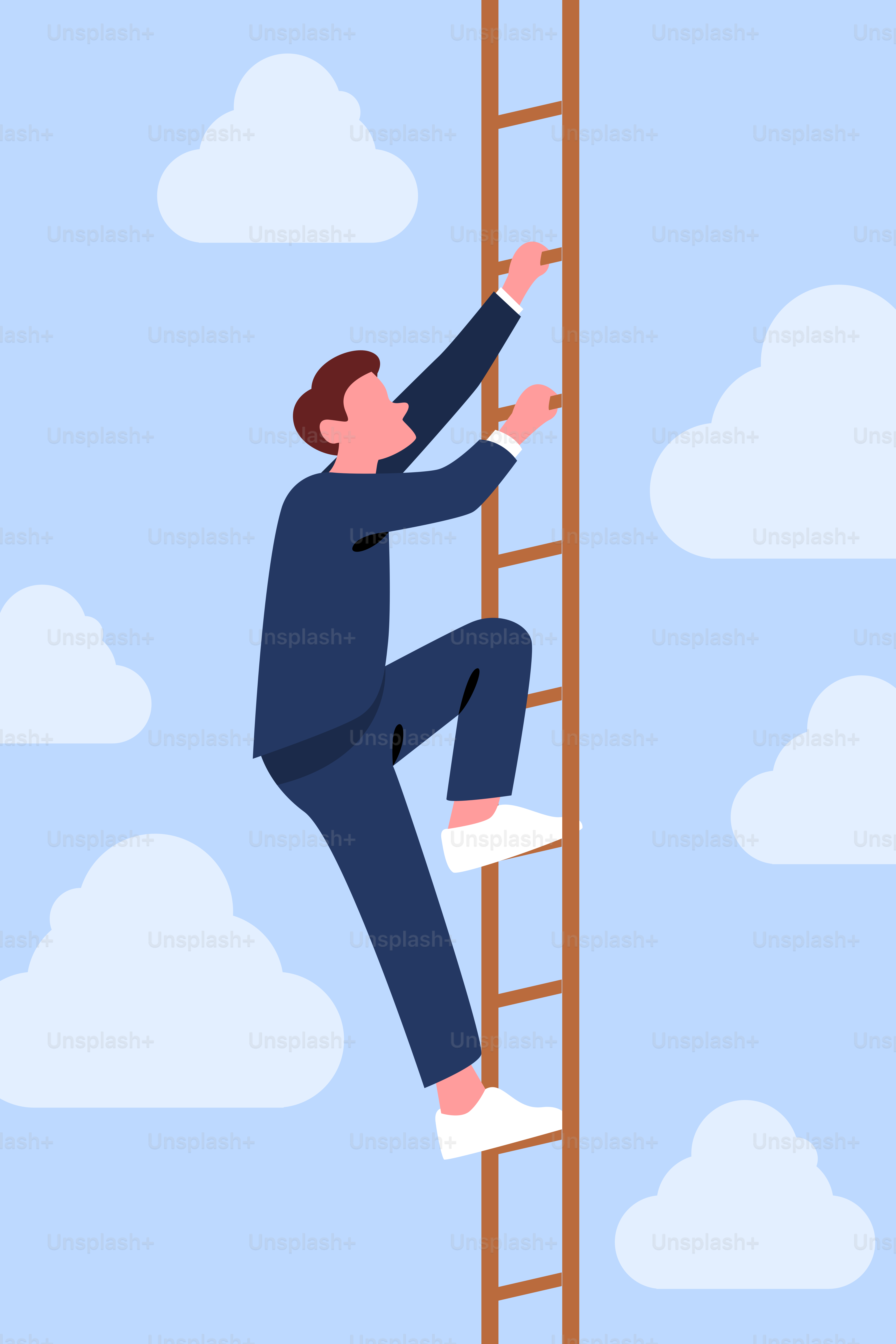 A man climbing up a ladder in the sky