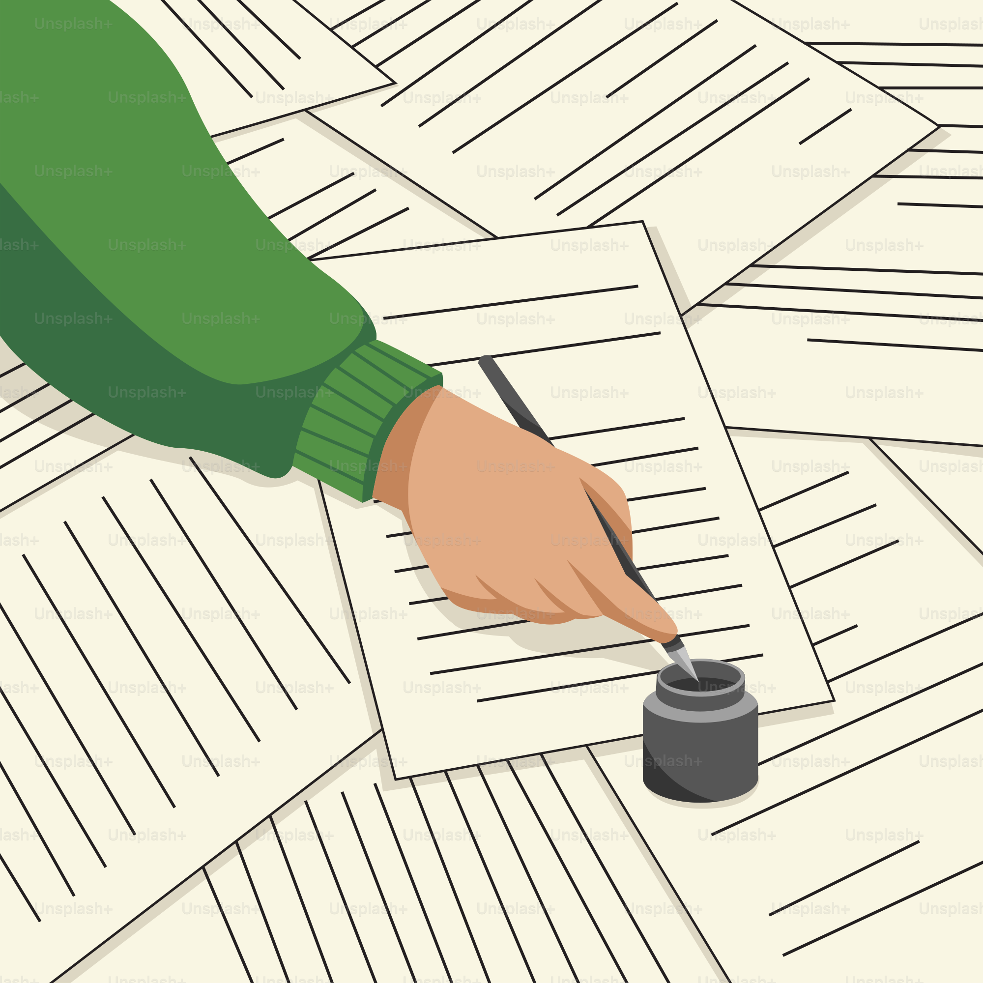 A person writing on a pile of papers