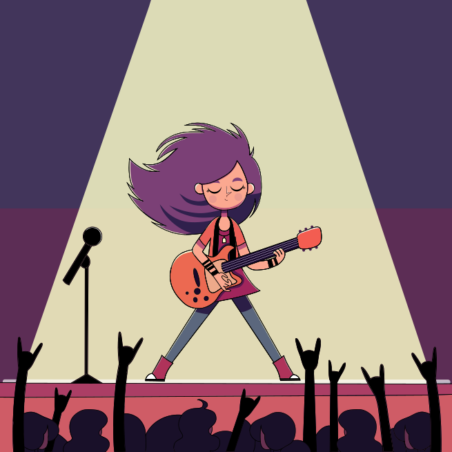 Una chica tocando la guitarra delante de una multitud