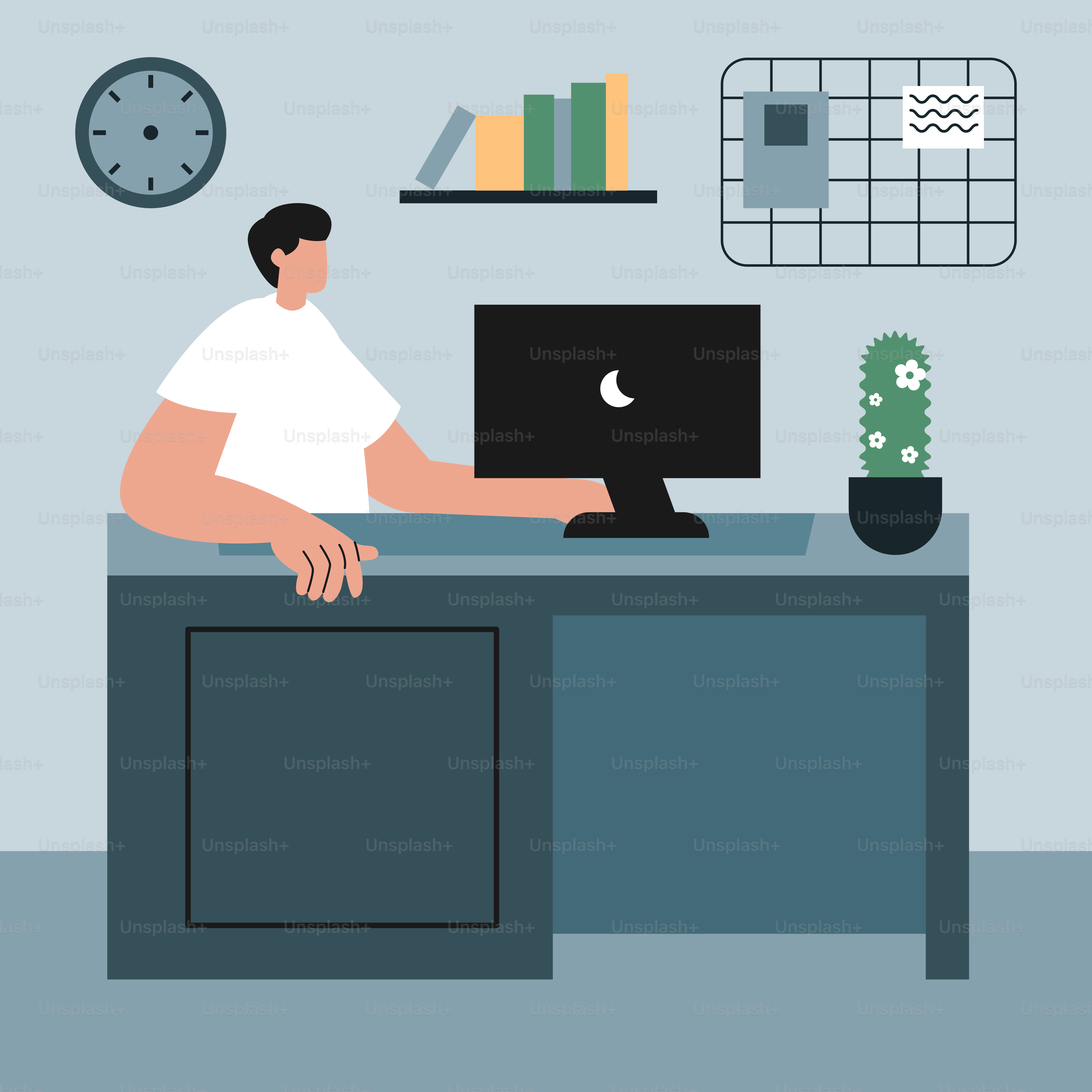 Un hombre sentado en un escritorio frente a una computadora