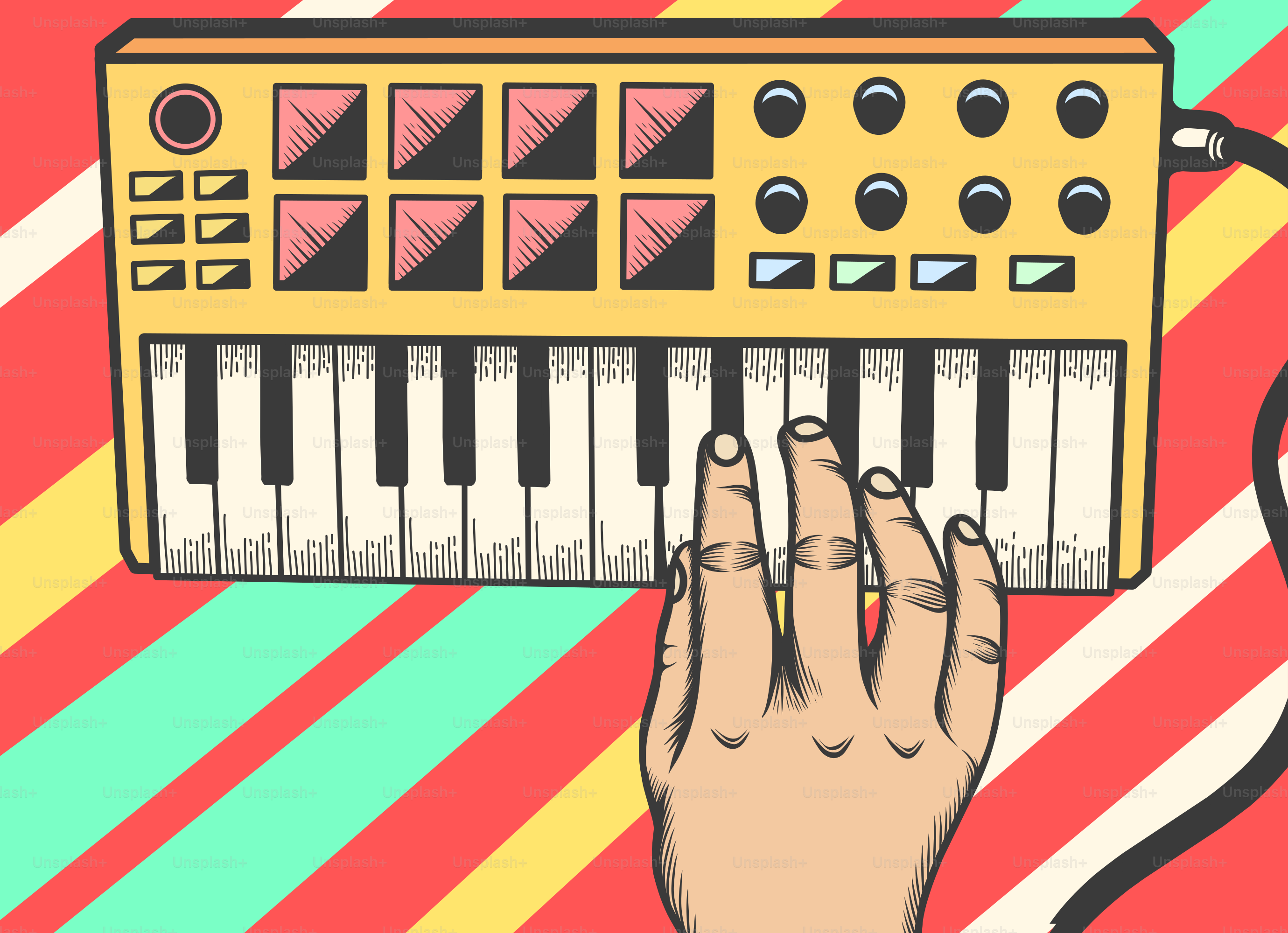 A person playing a keyboard with a microphone