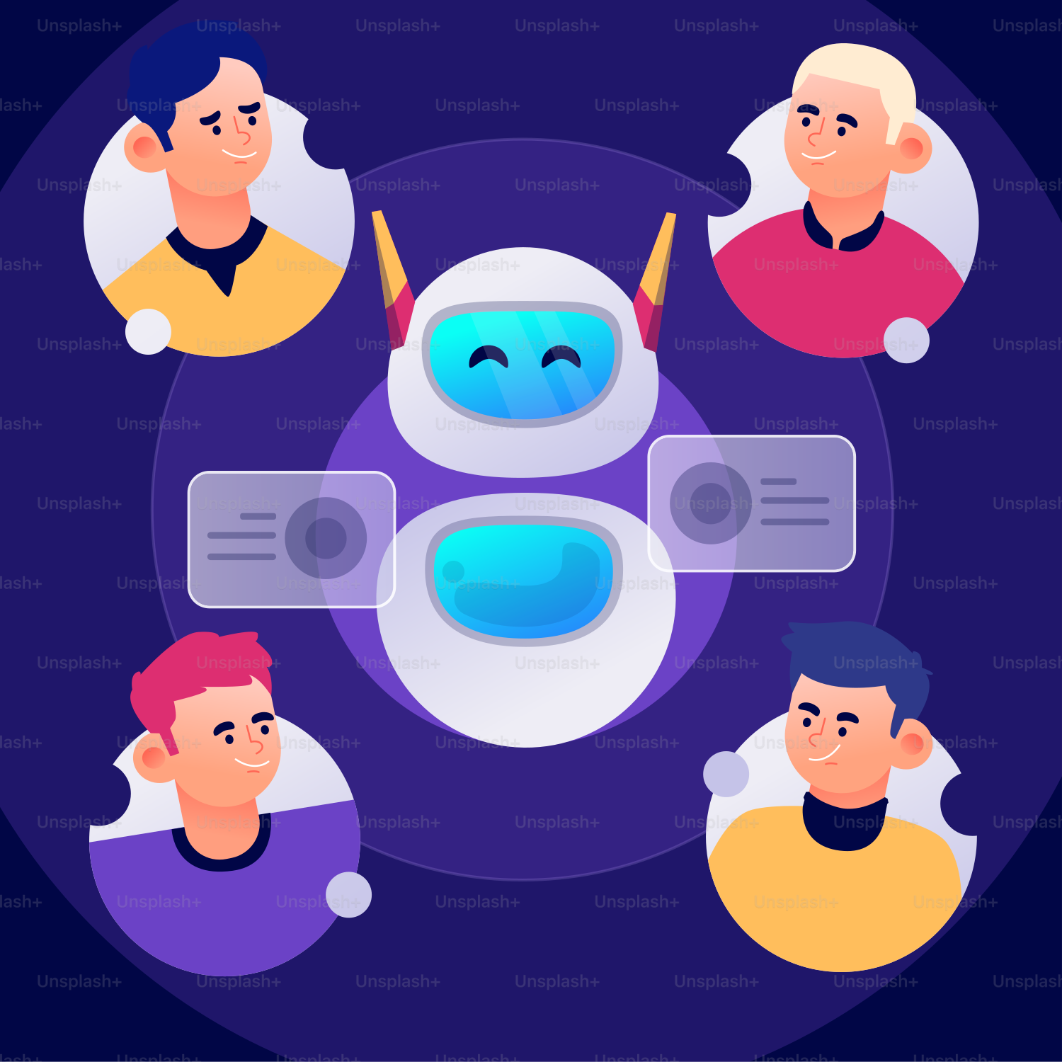 A group of people with different facial expressions