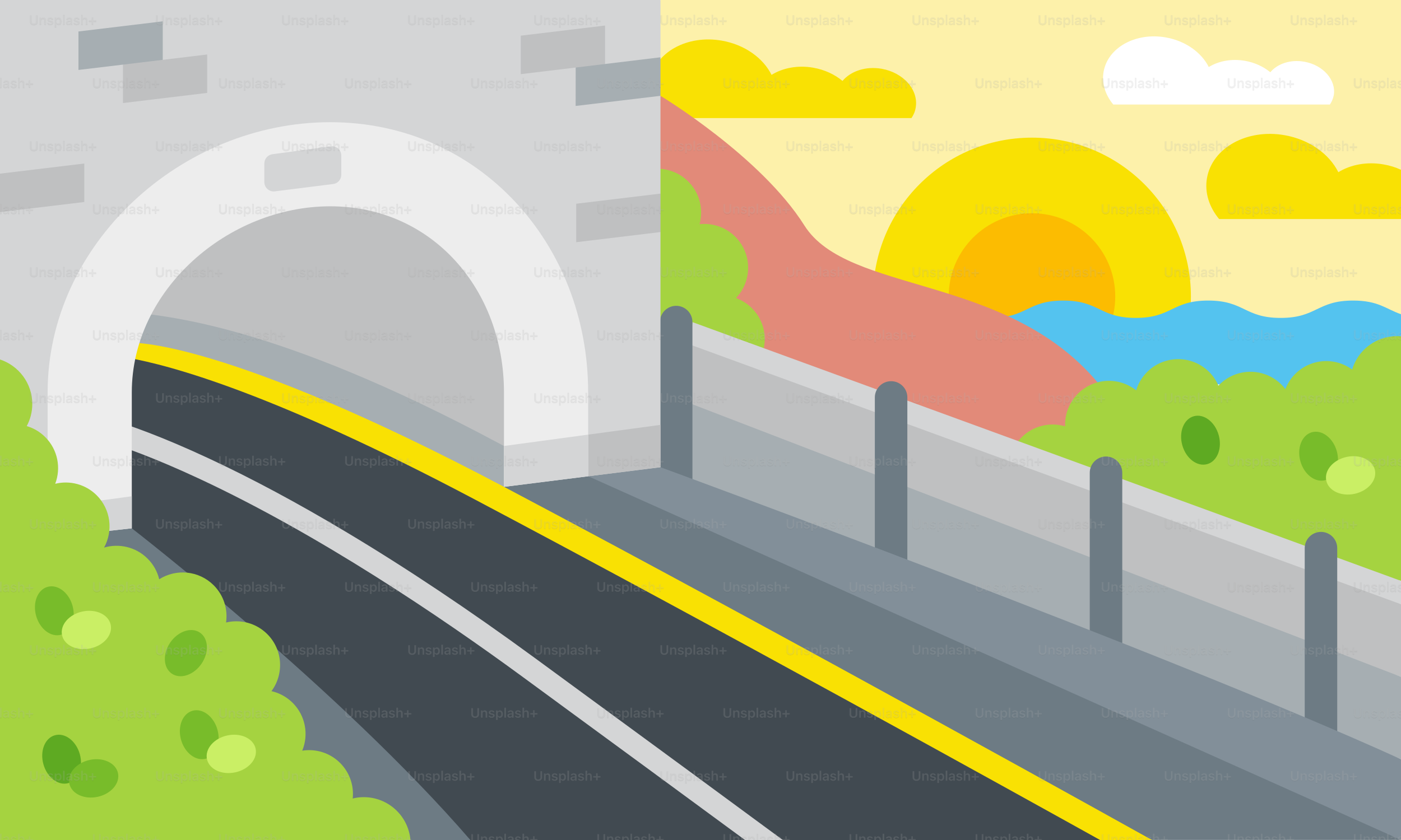 Eine Illustration einer Straße, die durch einen Tunnel führt