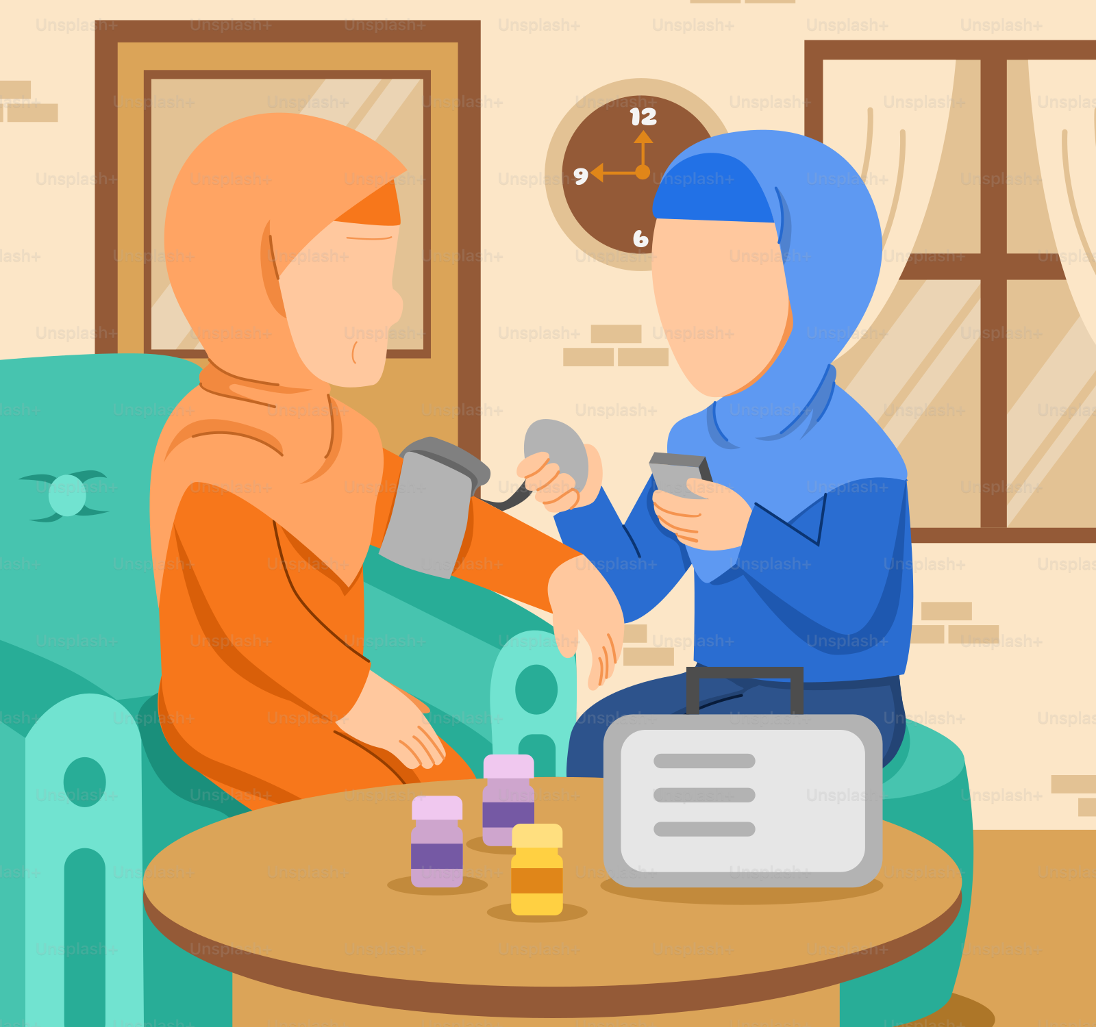 Seorang wanita berjilbab sedang bermain dengan seorang anak