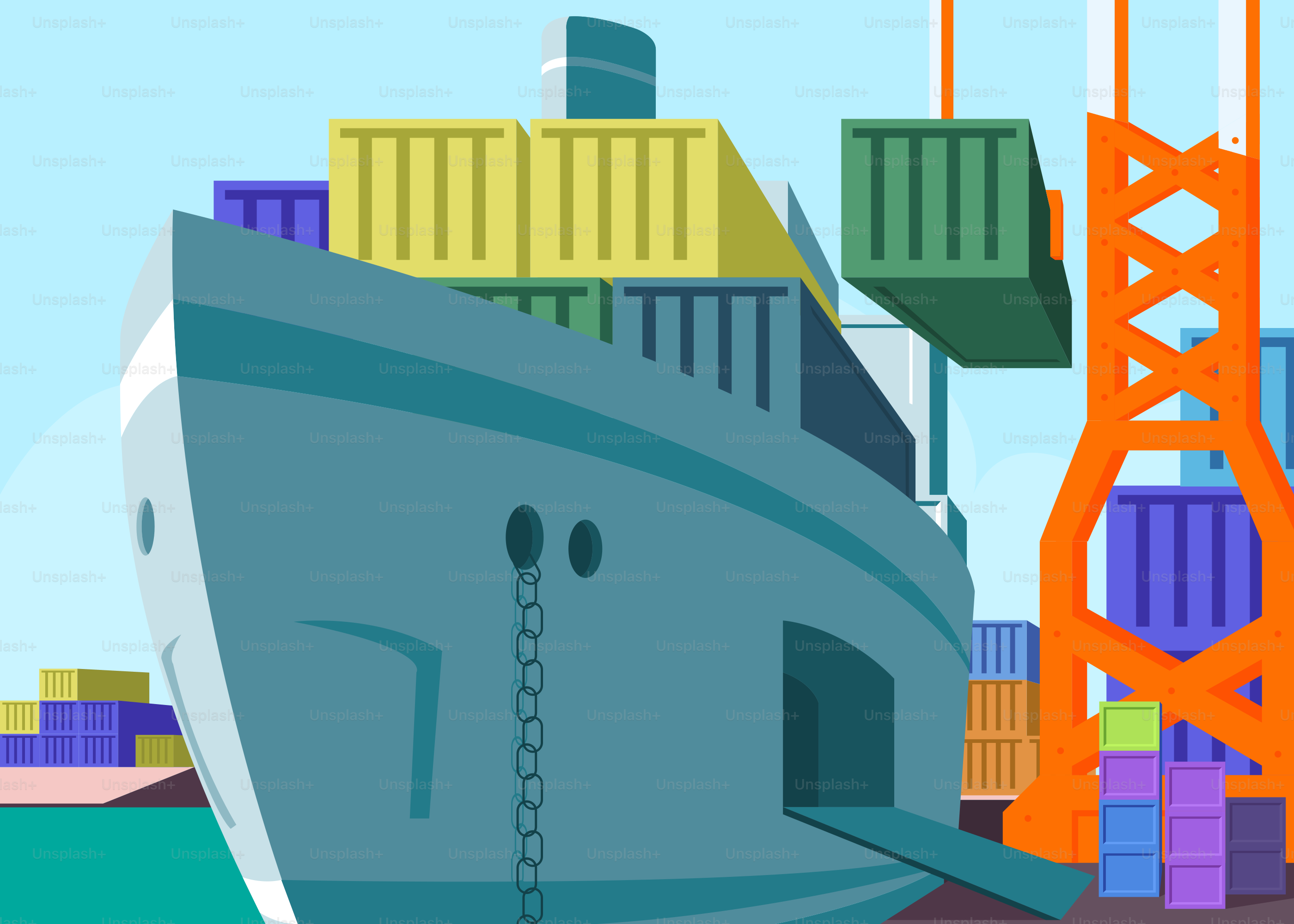 A large boat in the water with a crane in the background