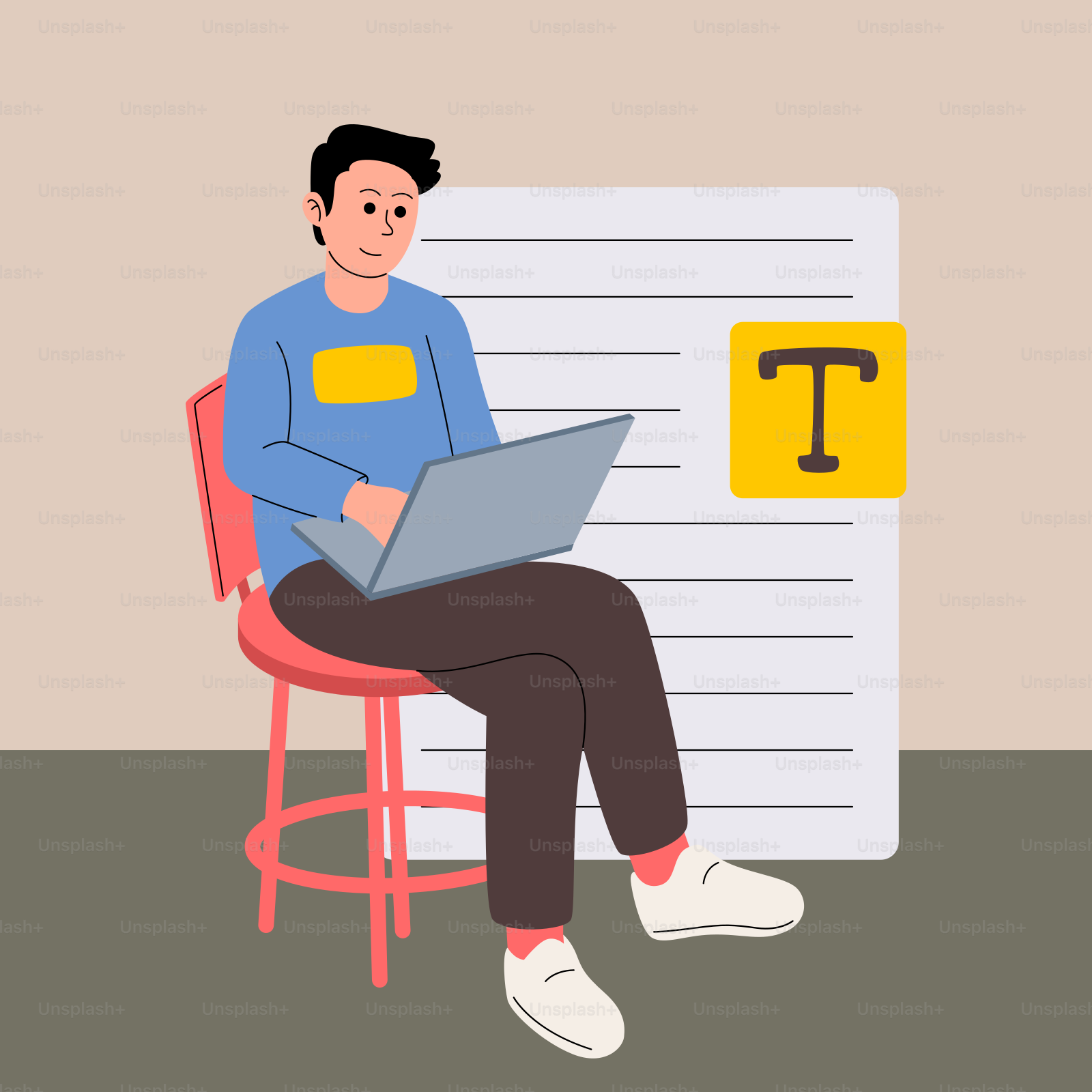 A man sitting on a chair using a laptop