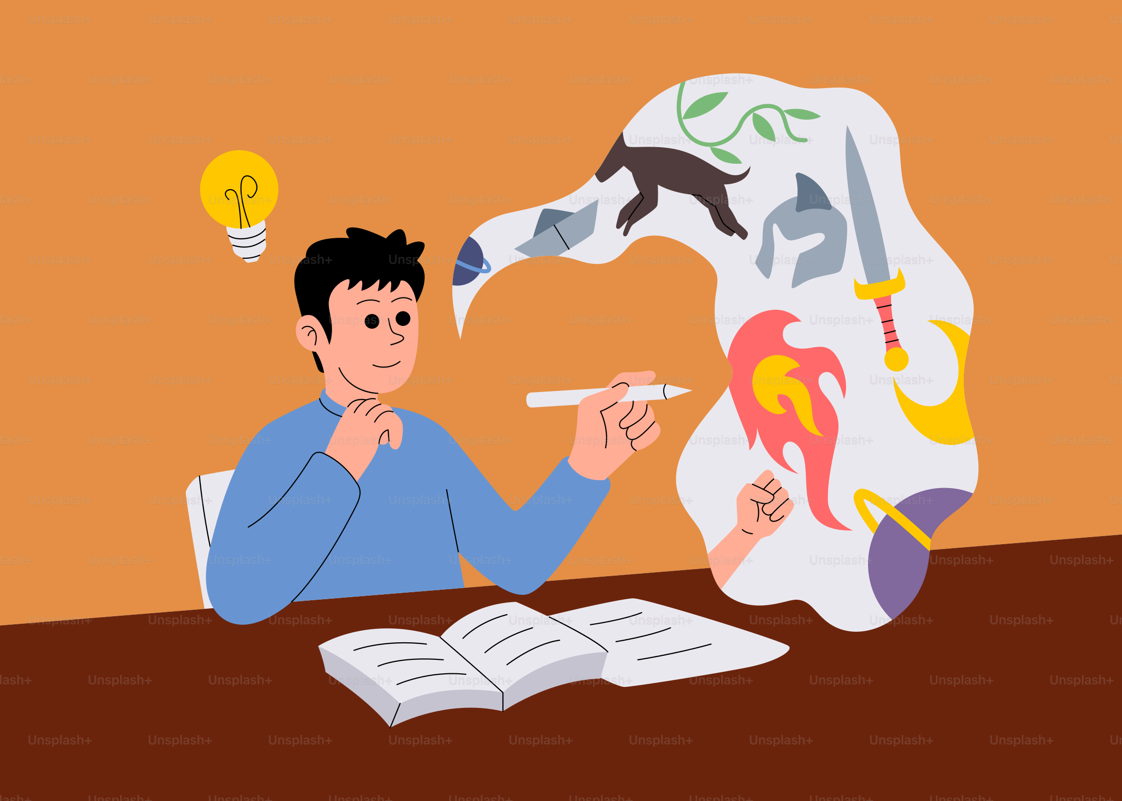 A man sitting at a desk with a book and a book in front of him