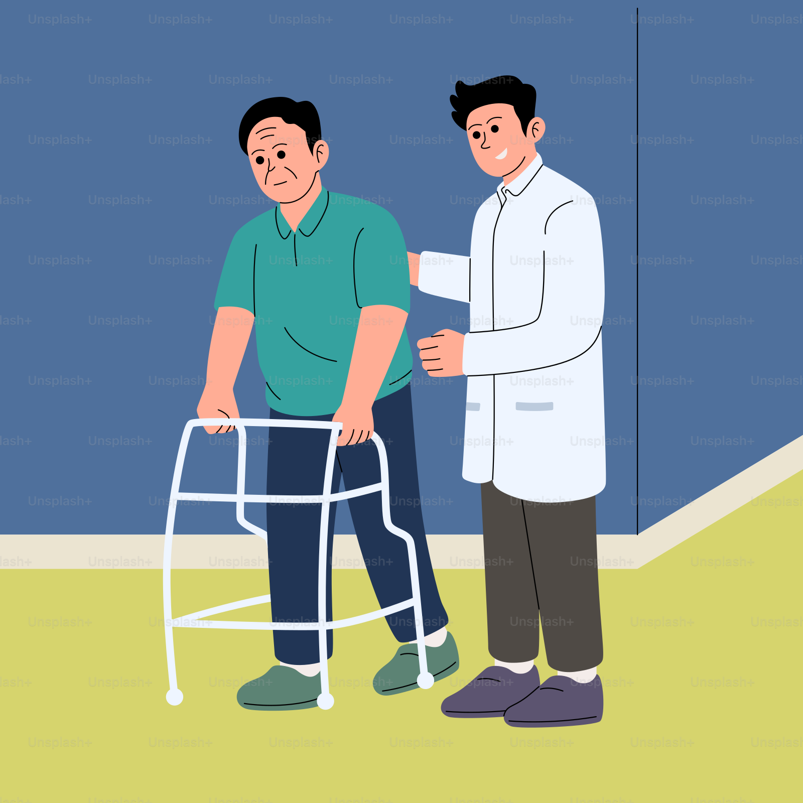 A man with a walker standing next to another man