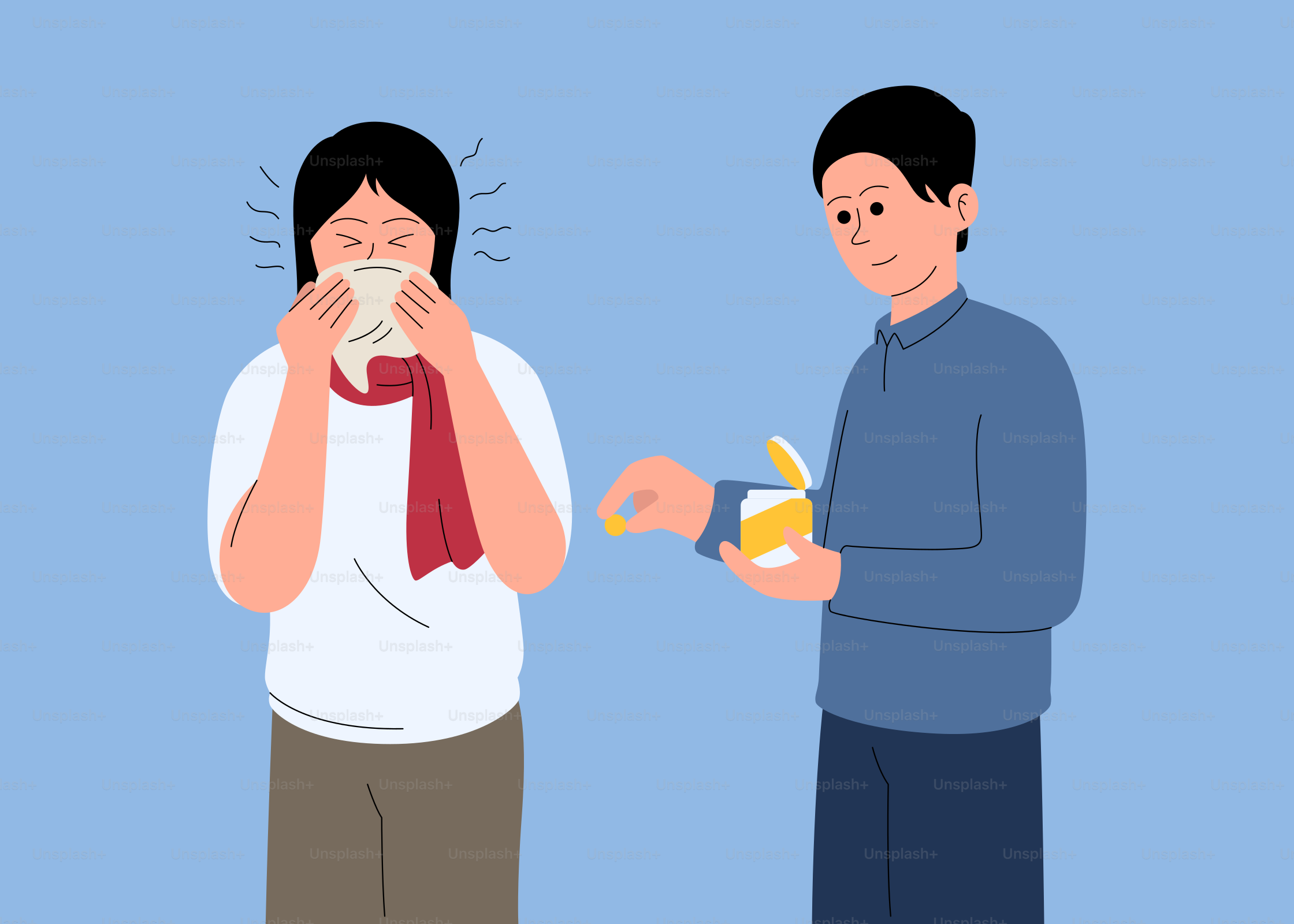 두 남자가 나란히 서 있는데, 한 명은 냅킨을 들고 있고 다른 한 명은 들고 있다