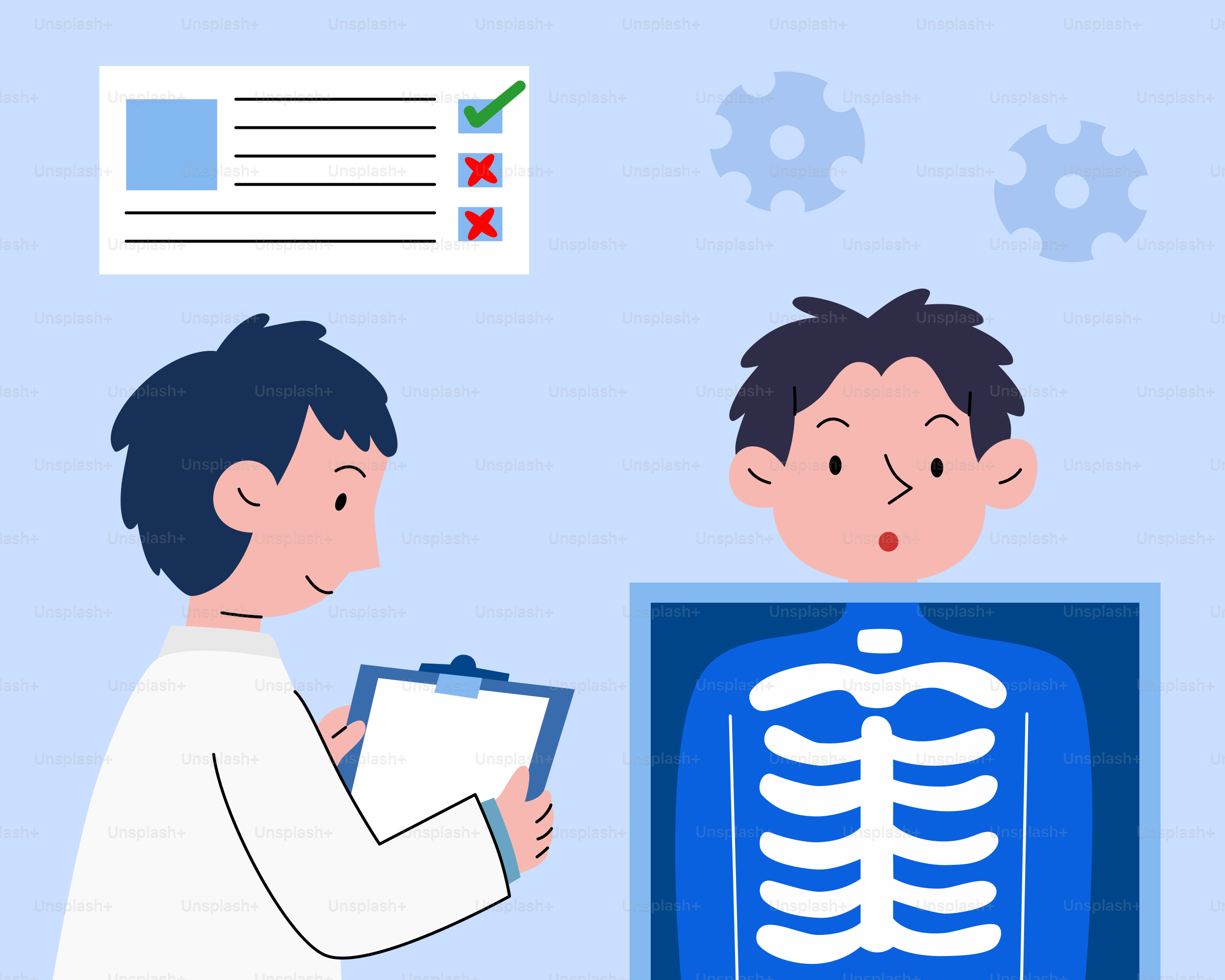 Two people standing next to each other in front of a skeleton