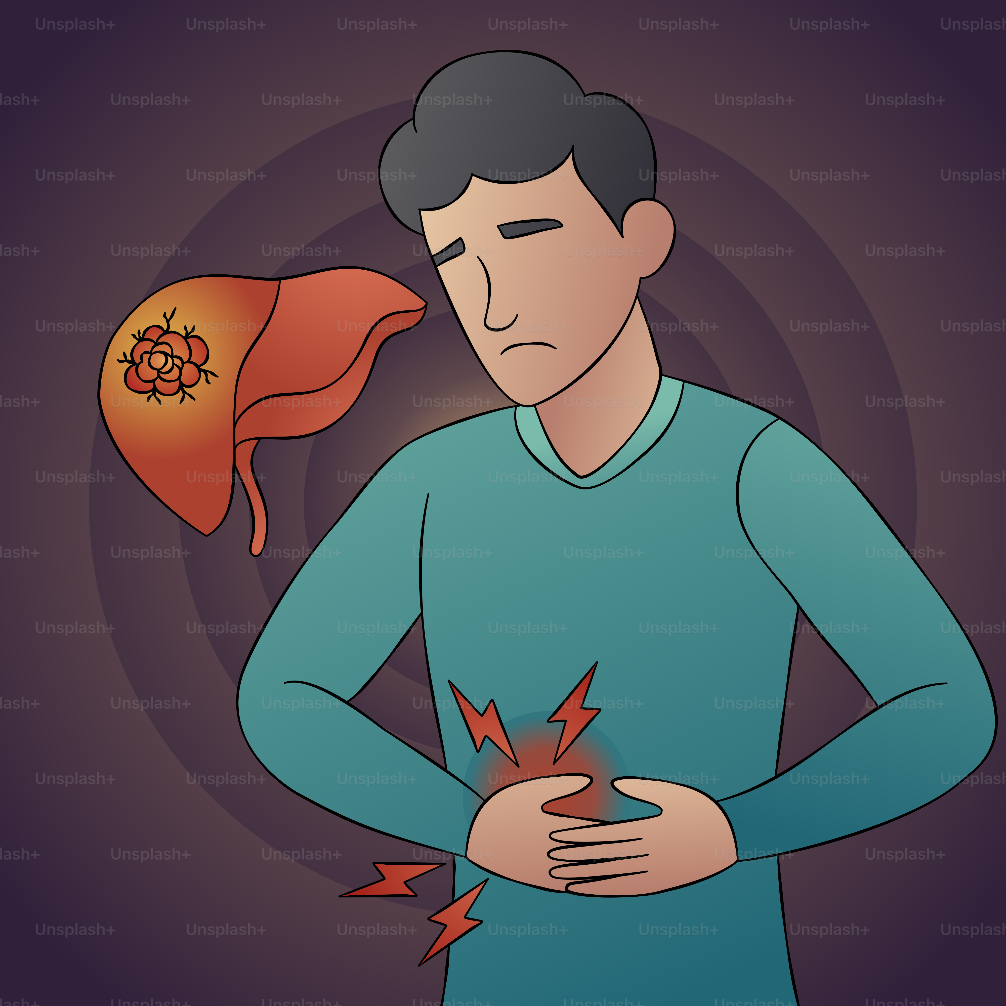 Un homme tenant son ventre de douleur