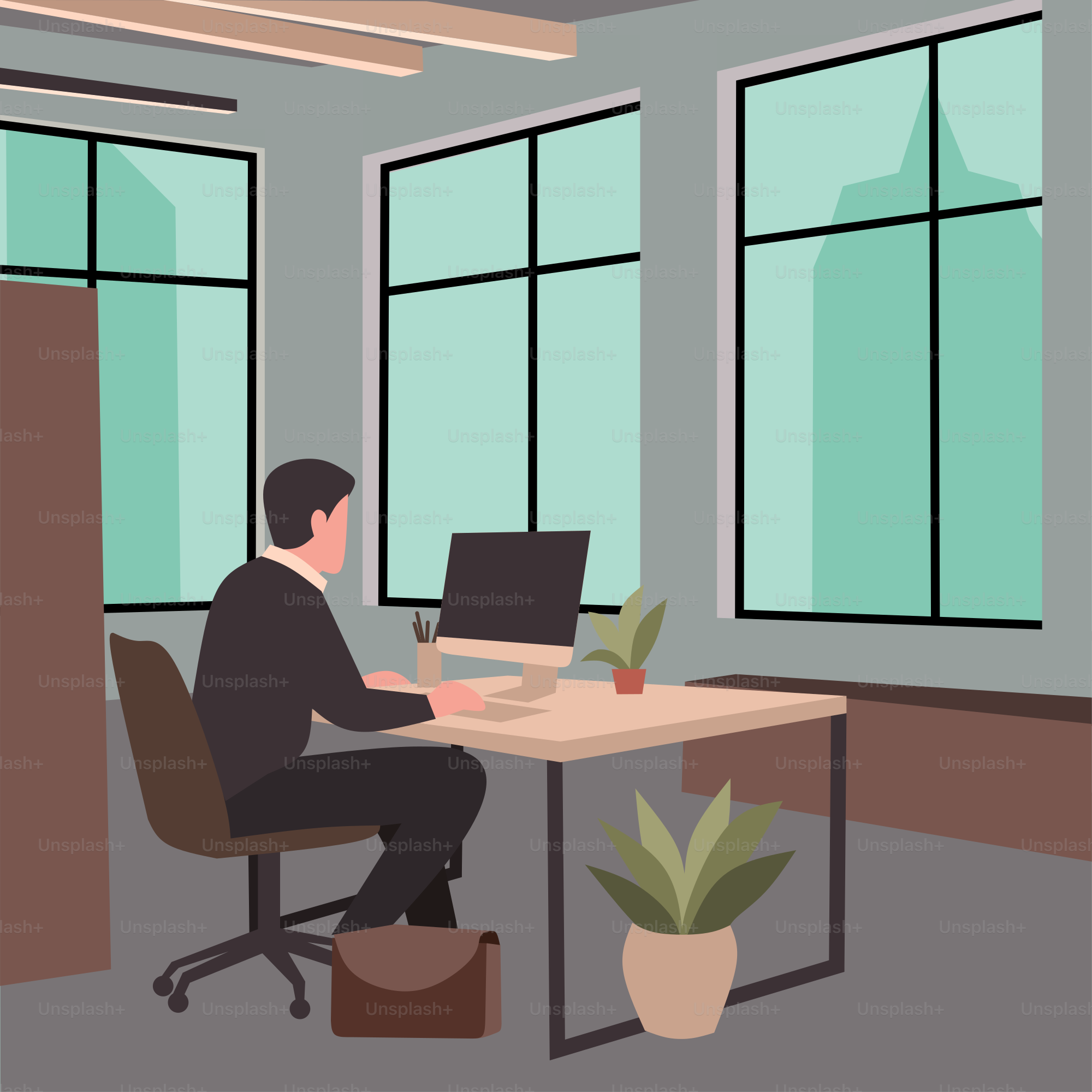 Ein Mann, der an einem Schreibtisch vor einem Computer sitzt