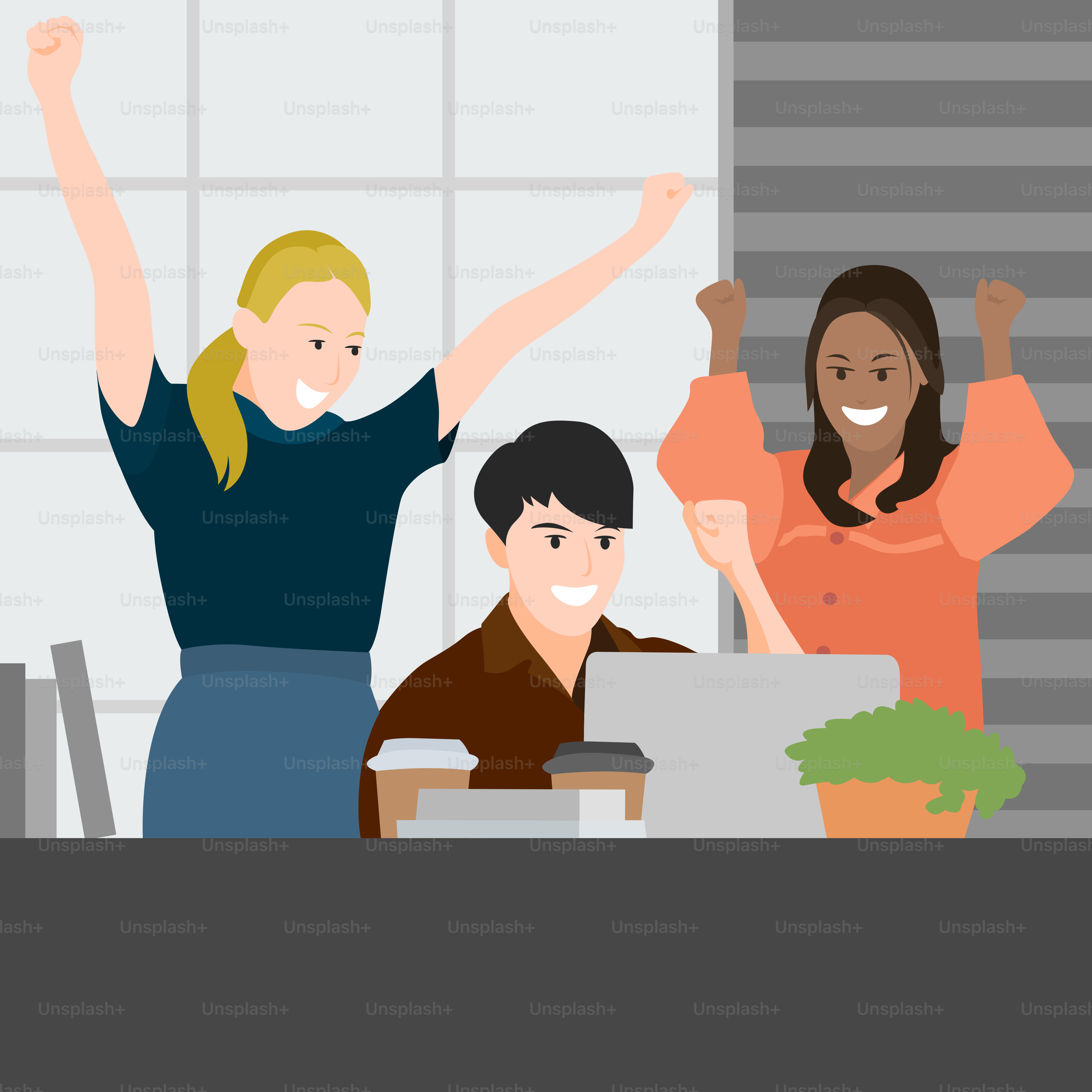 A group of people celebrating in an office