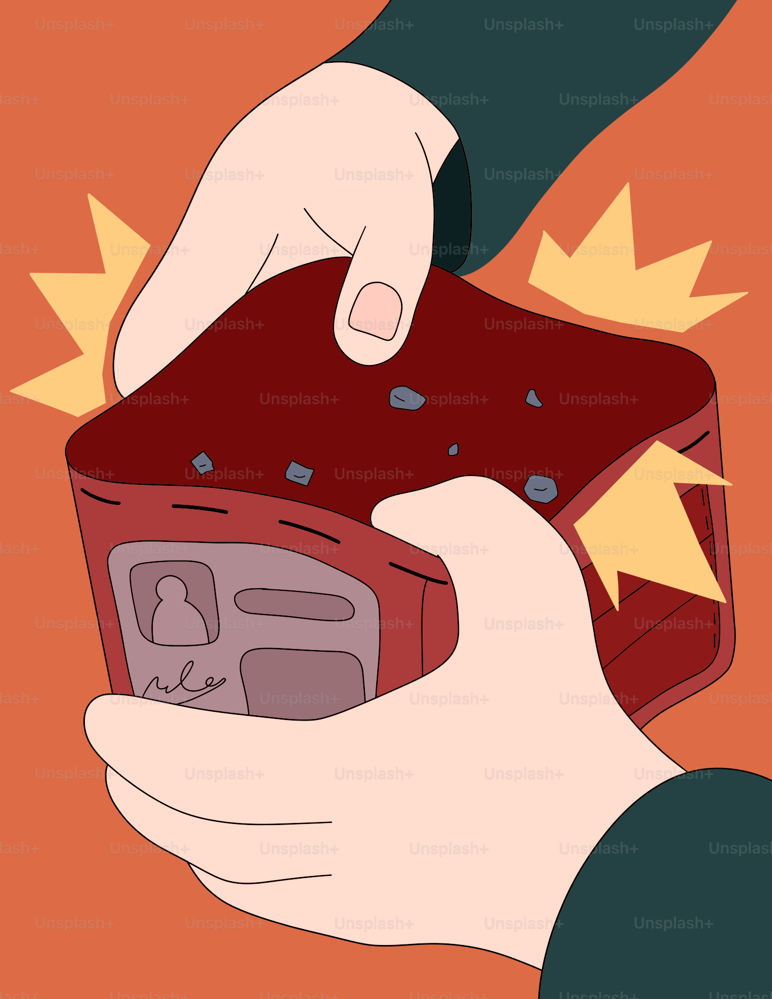 A person holding a red box with a button on it