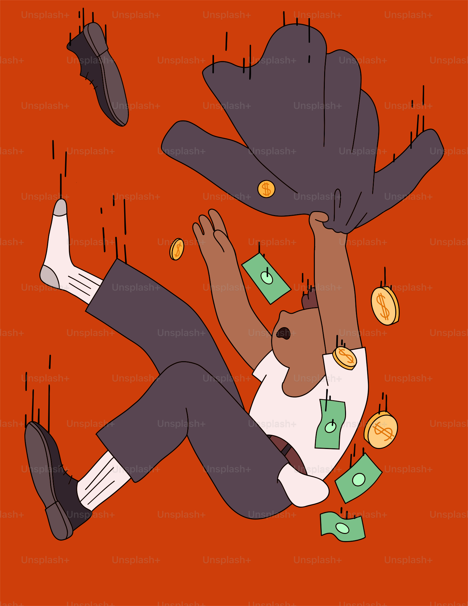 A man laying on the ground surrounded by money