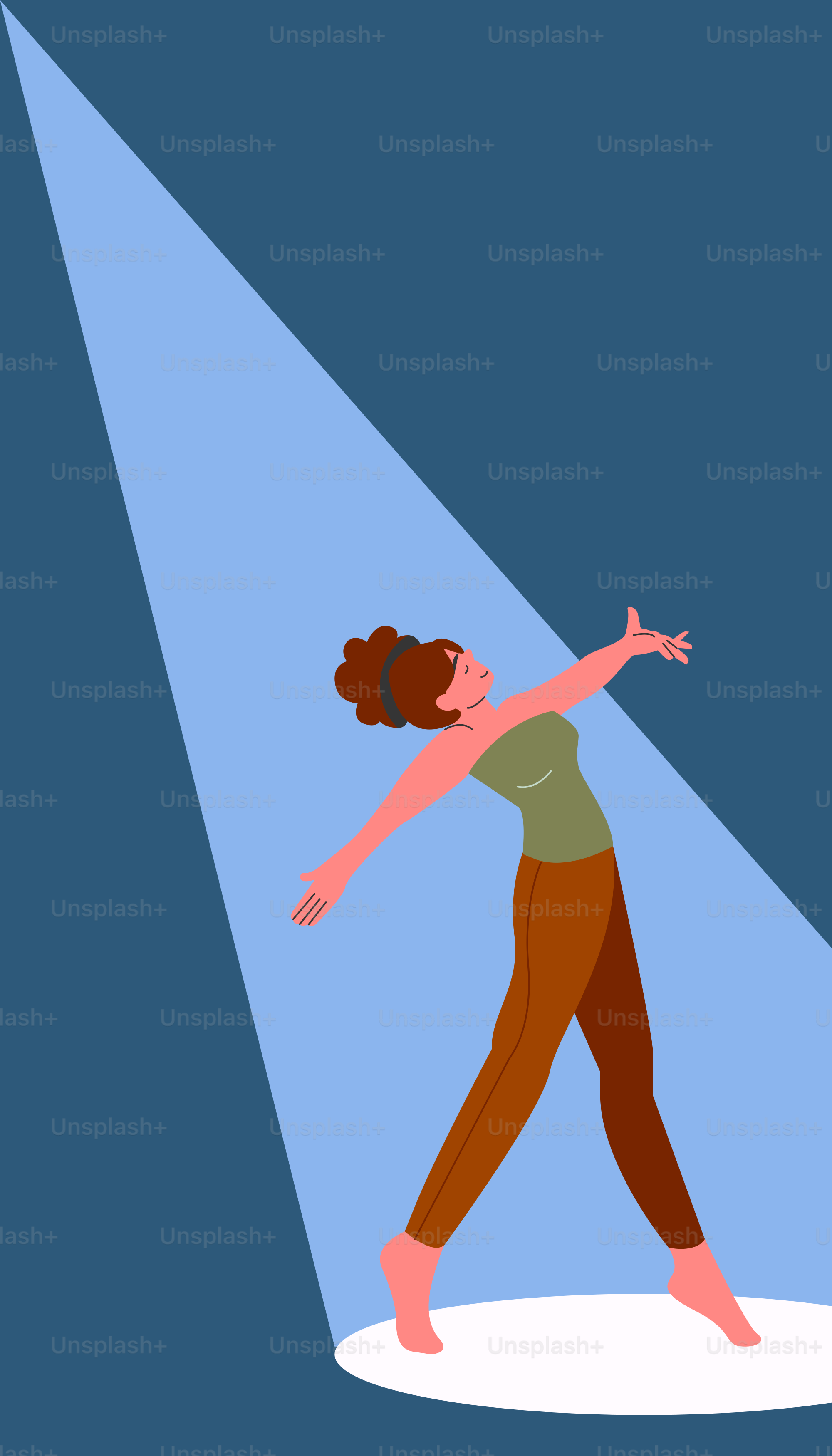 A woman standing on a stage with her arms outstretched