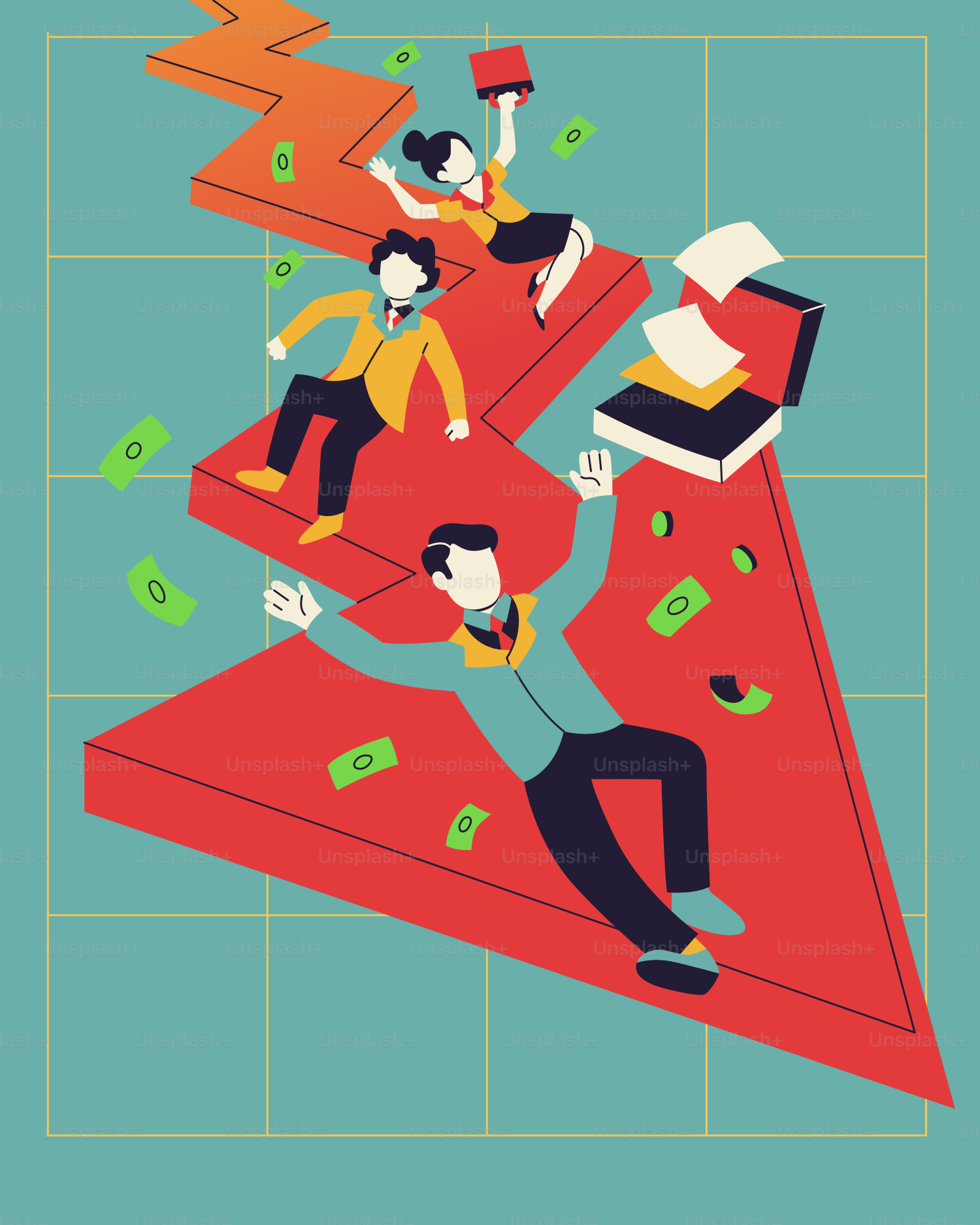 Dos personas sentadas encima de un montón de dinero