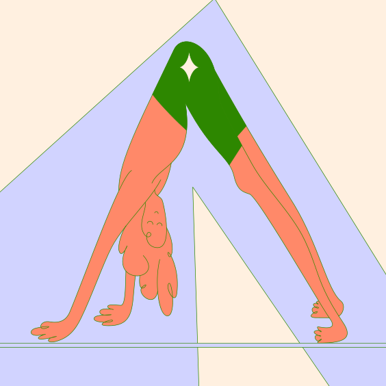 A person is doing a triangle pose on the floor