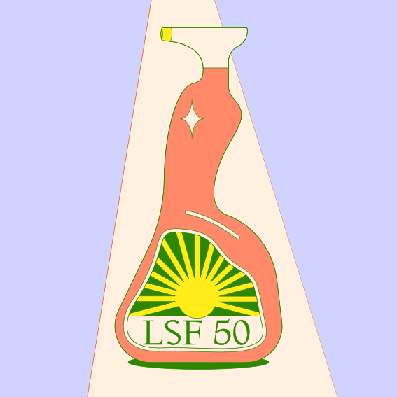 A bottle of lisf 50 on a blue background