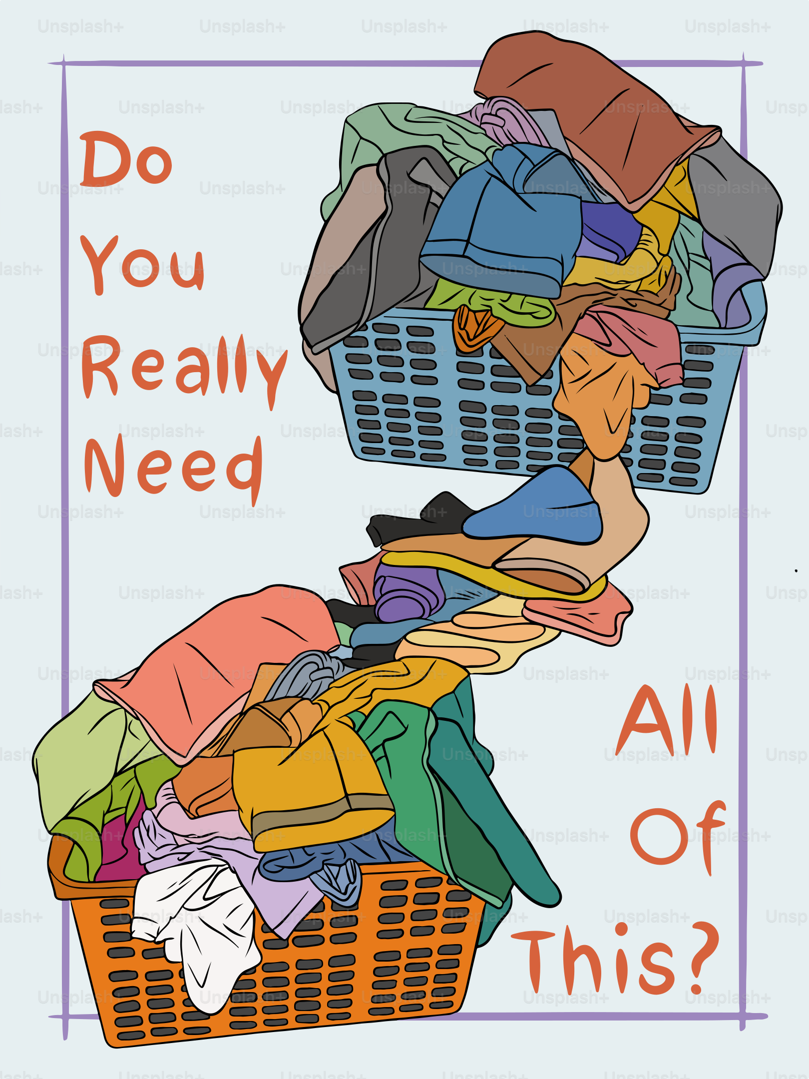 A pile of clothes sitting next to a sign that says do you really need all