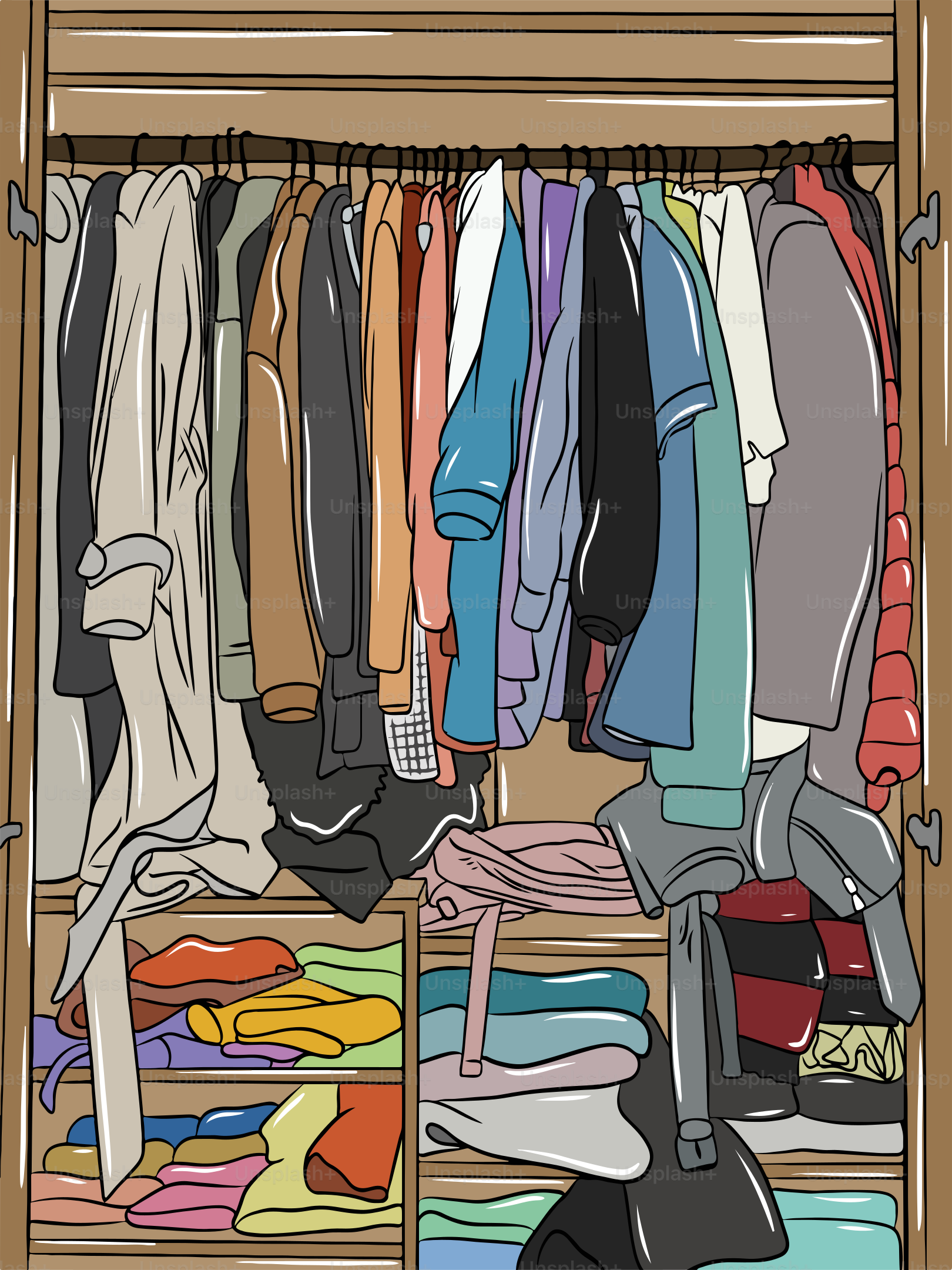 A closet filled with lots of clothes and shoes
