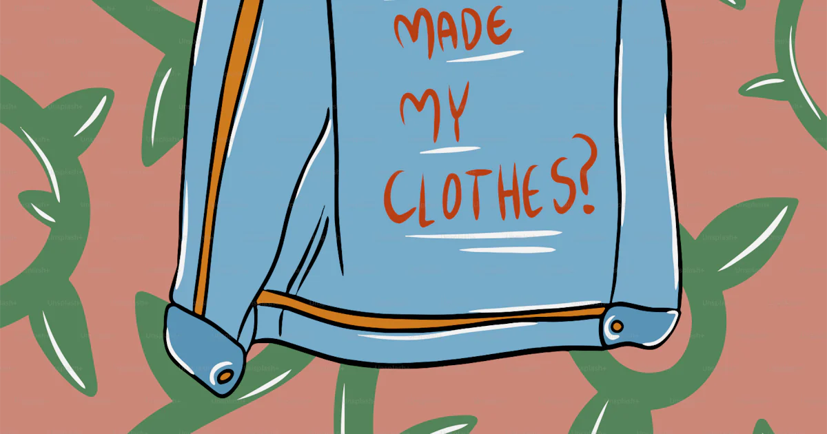A blue shirt that says who made my clothes? vector – Fast fashion Image ...