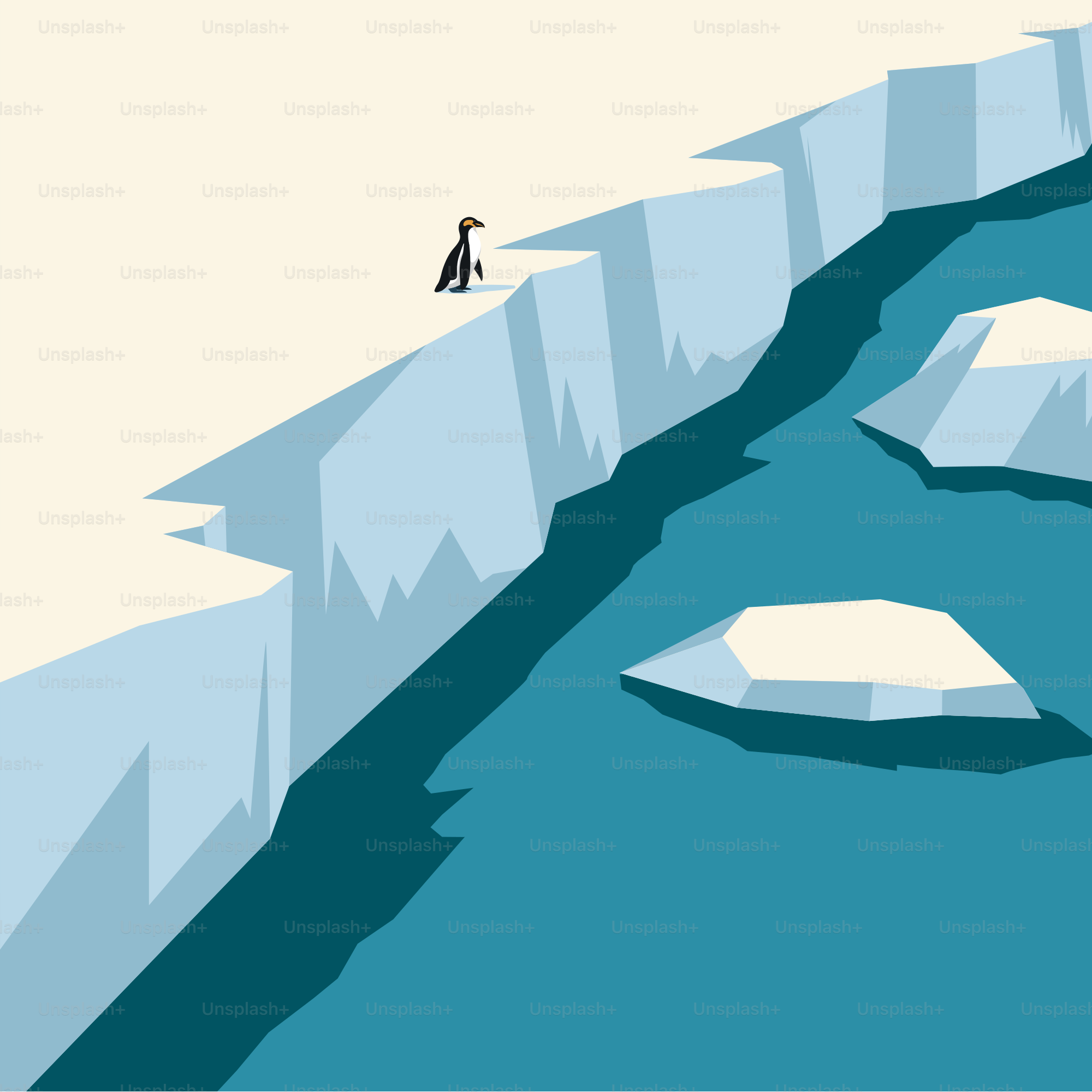 Un pingüino está de pie al borde de un iceberg