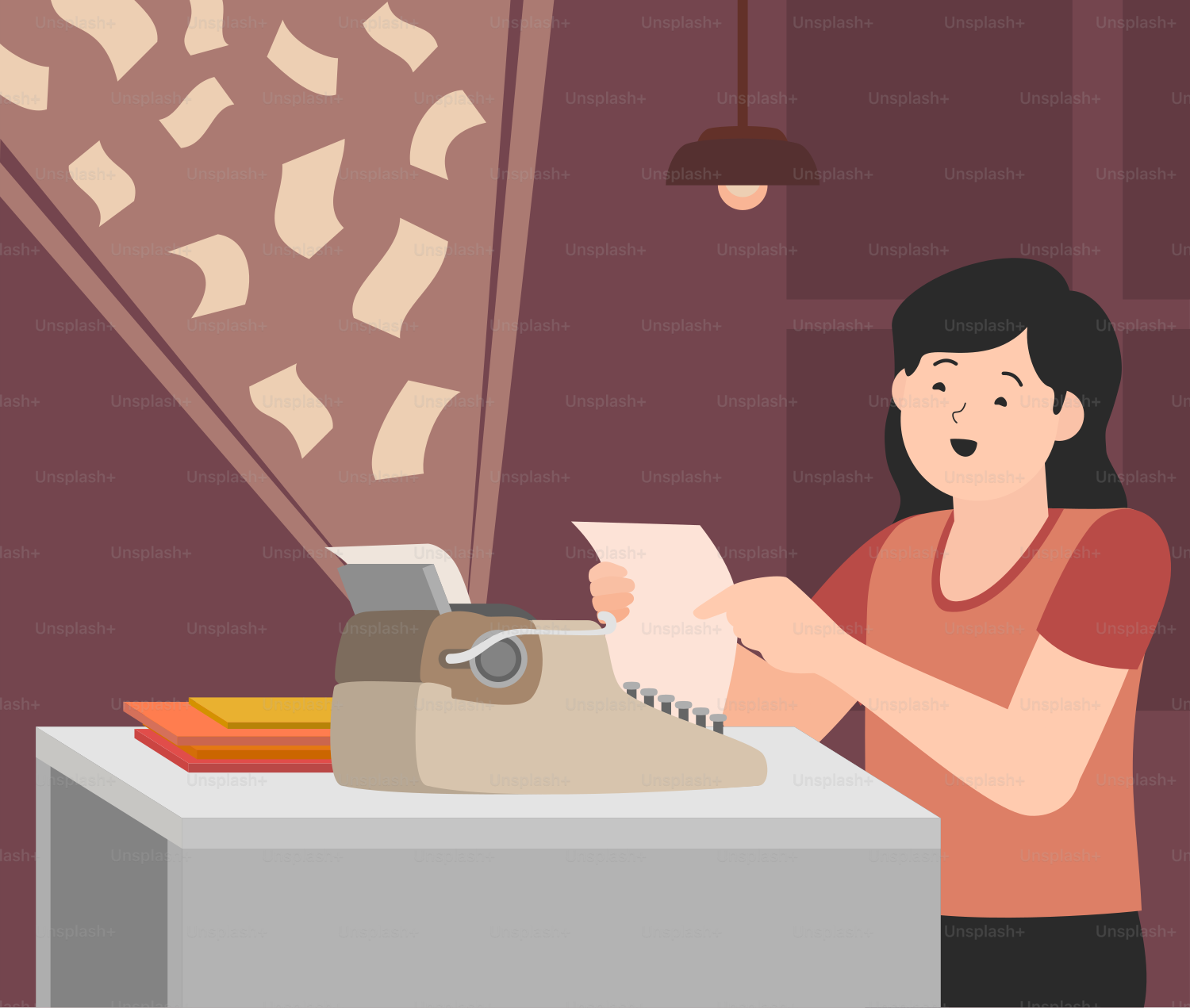 Une femme tape à la machine à écrire