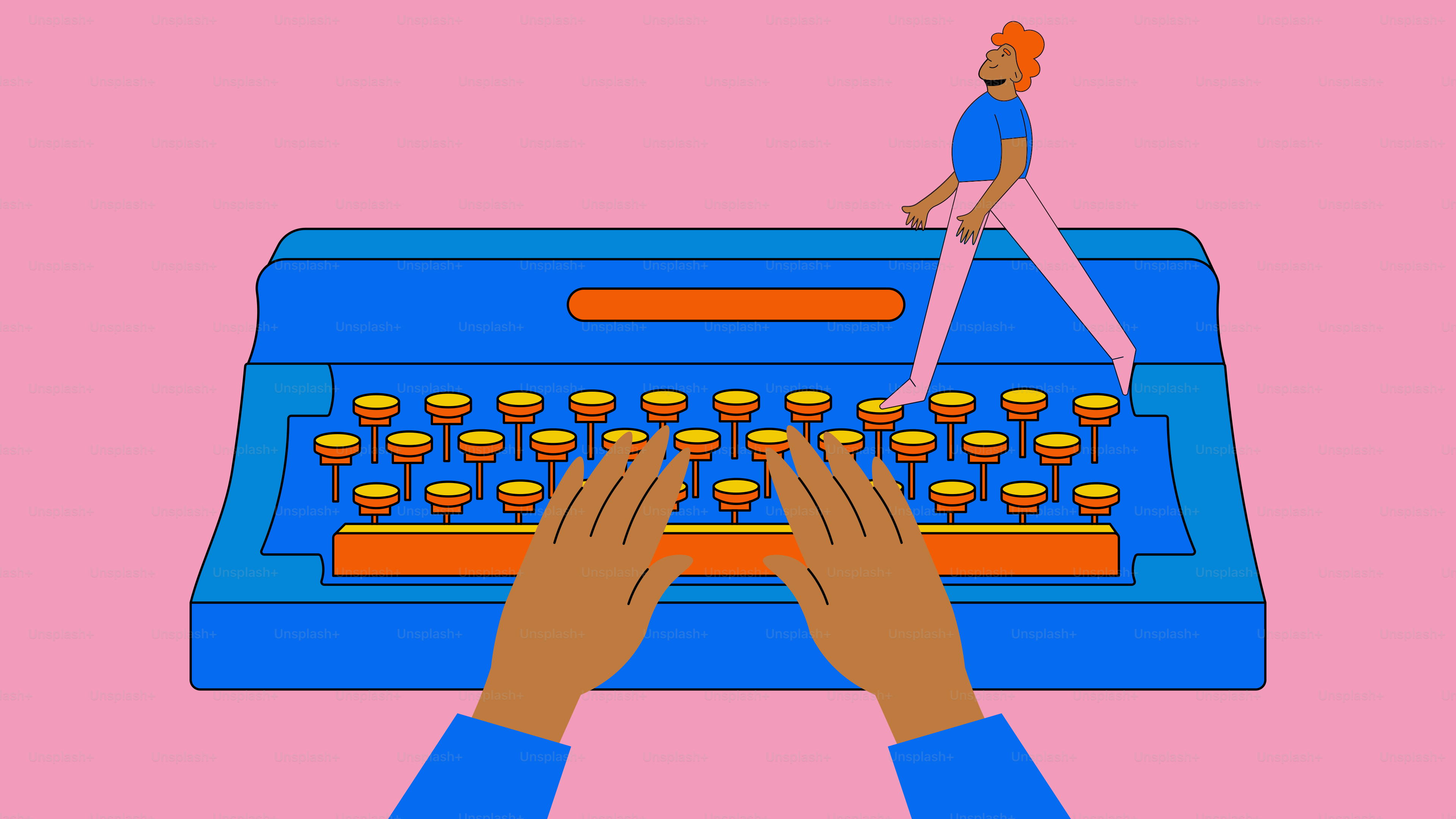 A person typing on an old fashioned typewriter