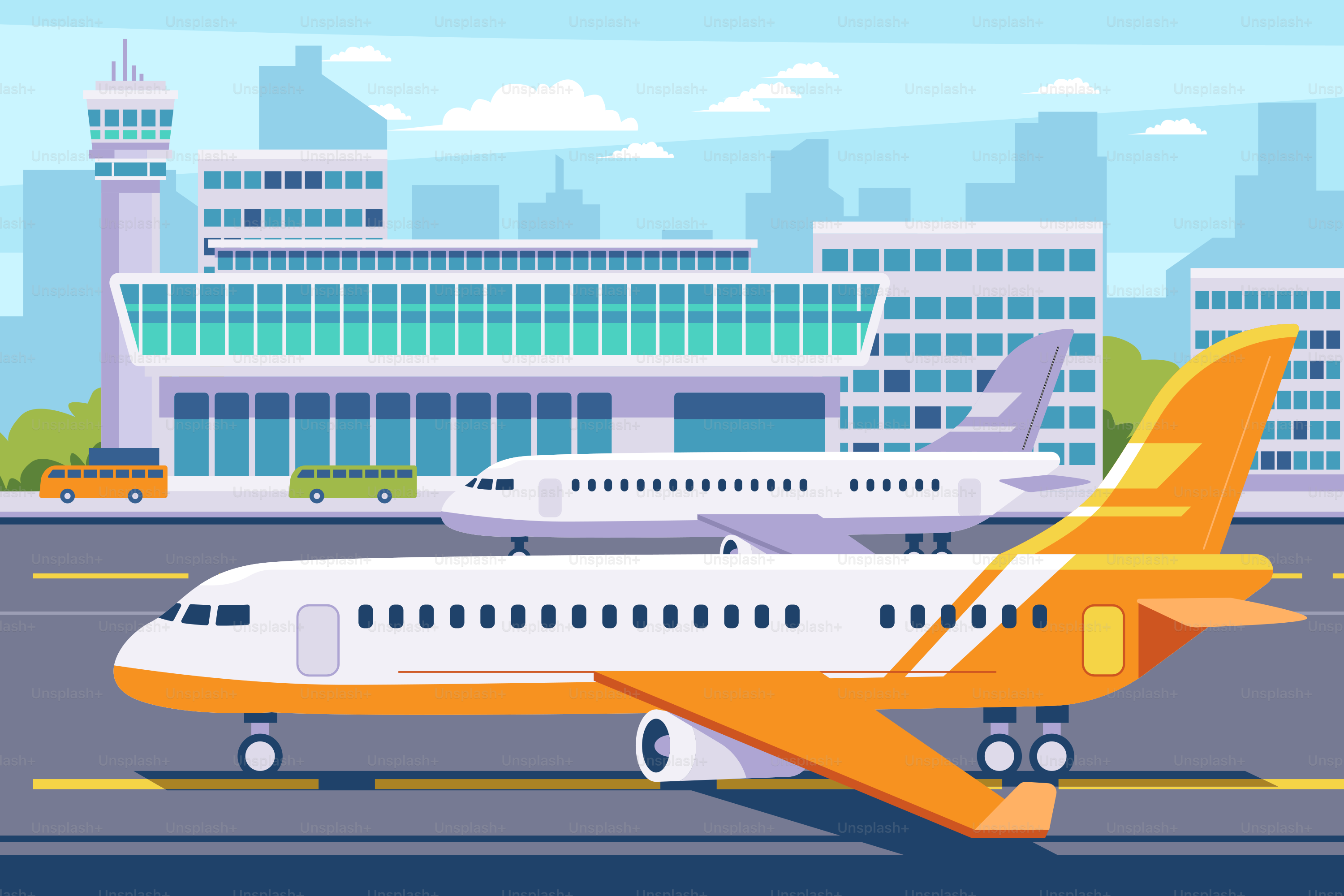 An airplane is on the runway of an airport