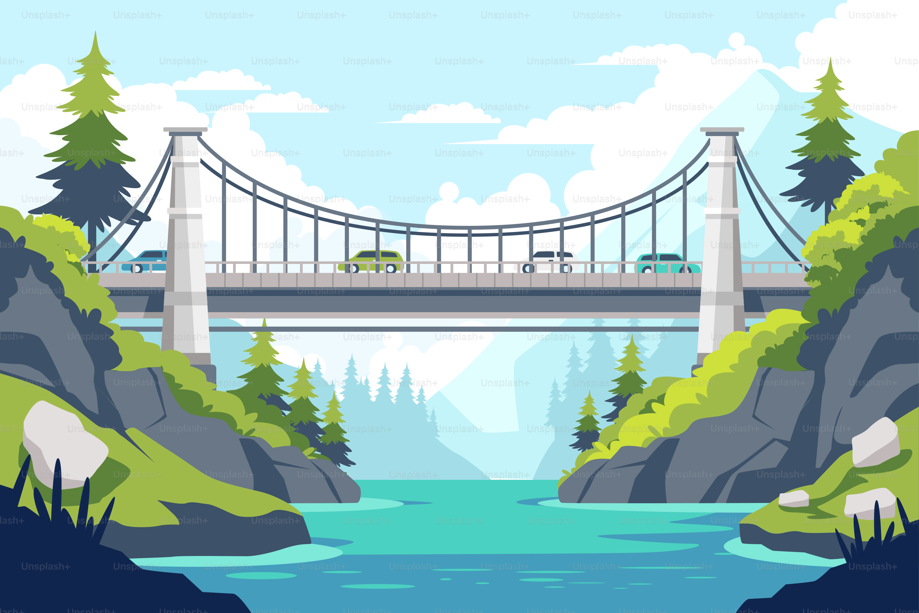 A bridge over a river with a car driving over it