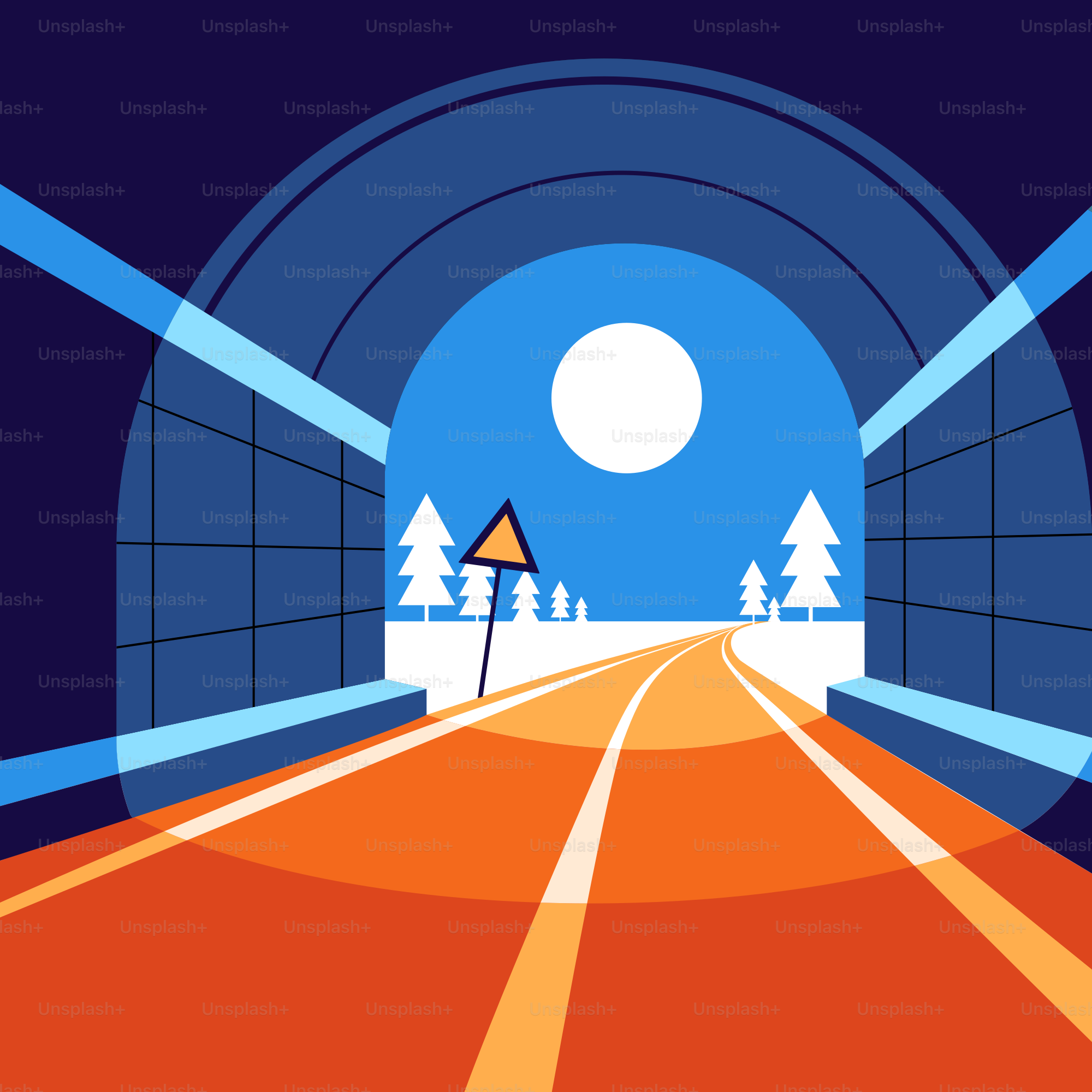 A road going into a tunnel with trees on both sides