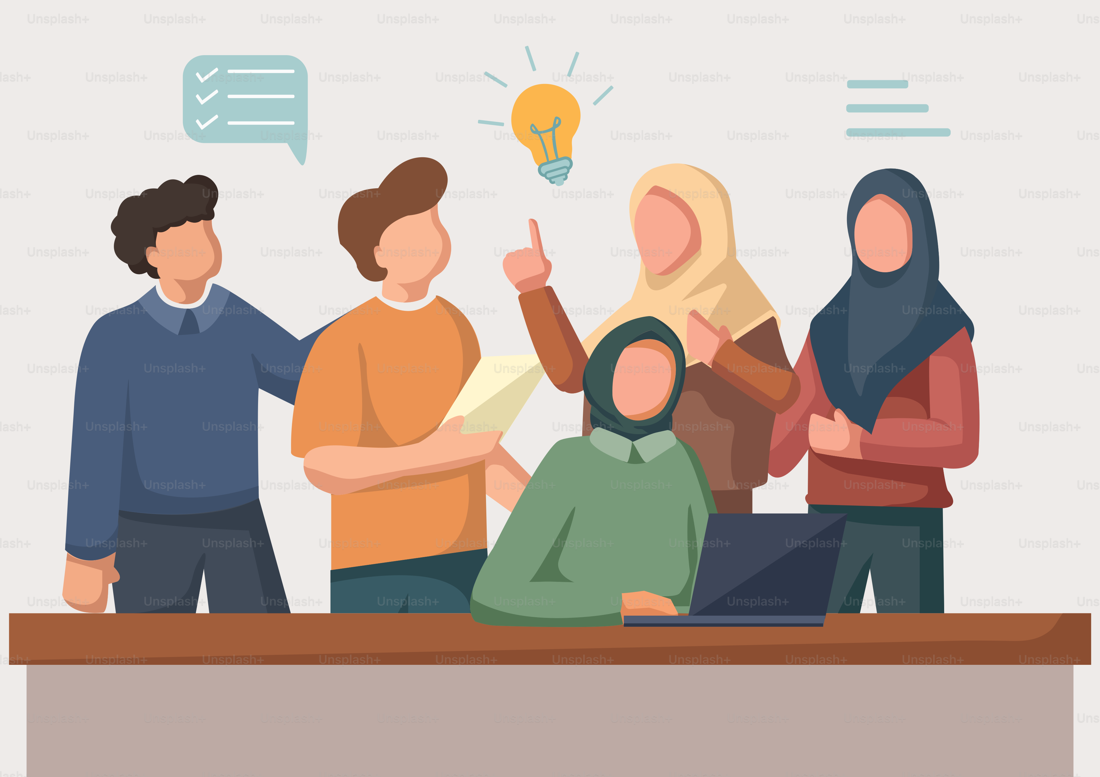 A group of people standing around a table