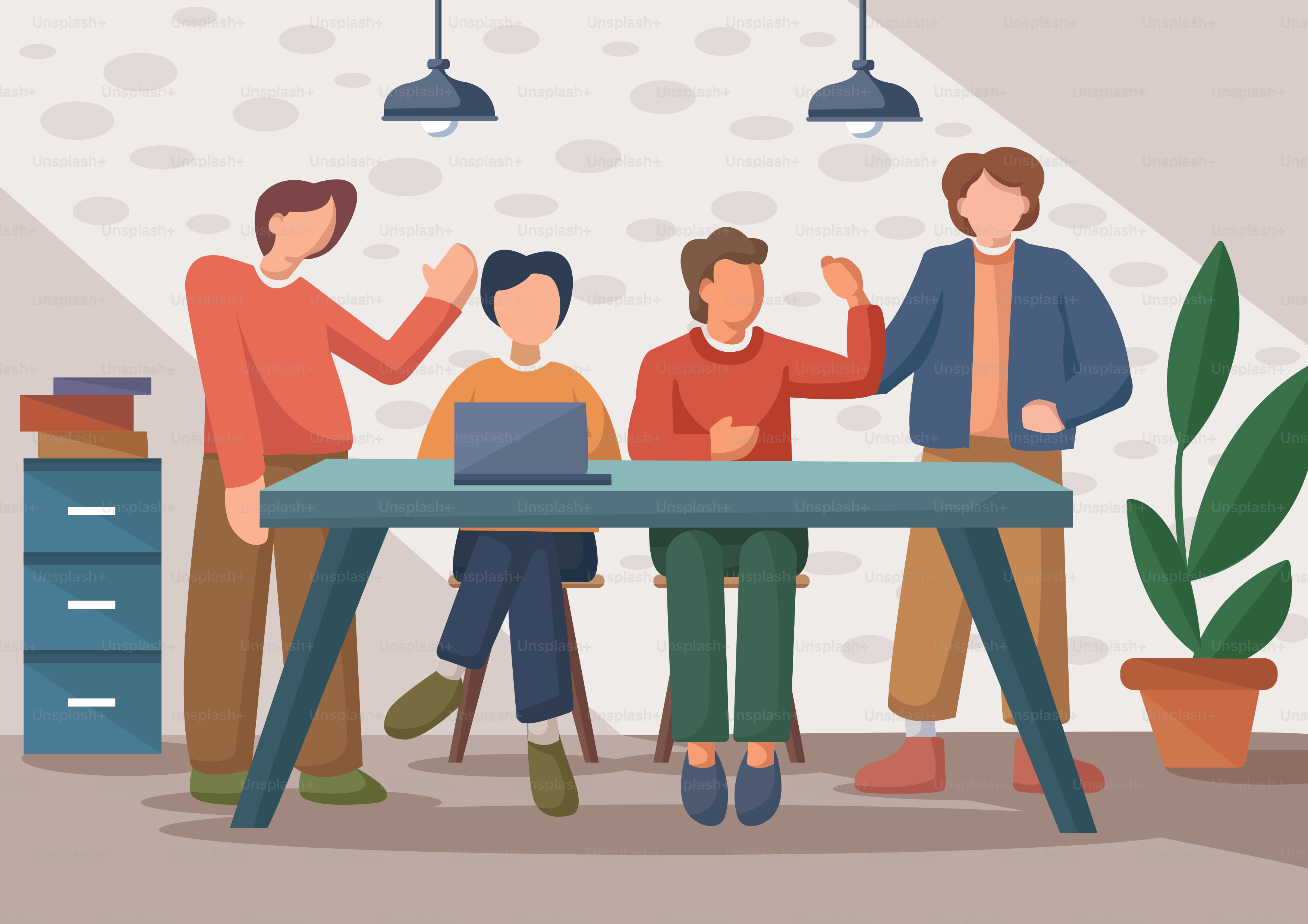 A group of people standing around a table