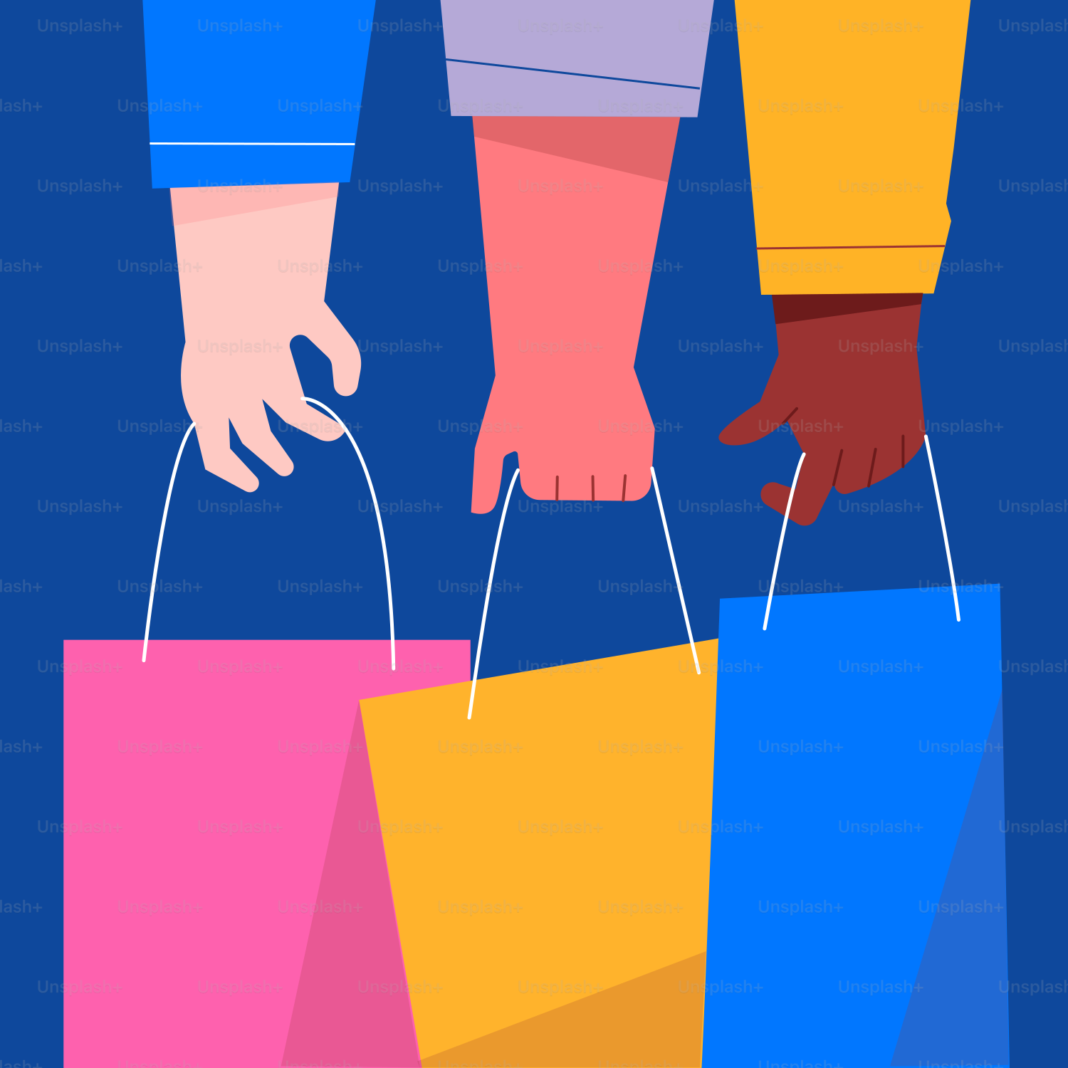 Due persone che tengono le borse della spesa con le mani vettoriale –  Immagine di Illustrazione su Unsplash, image size:3000x3000