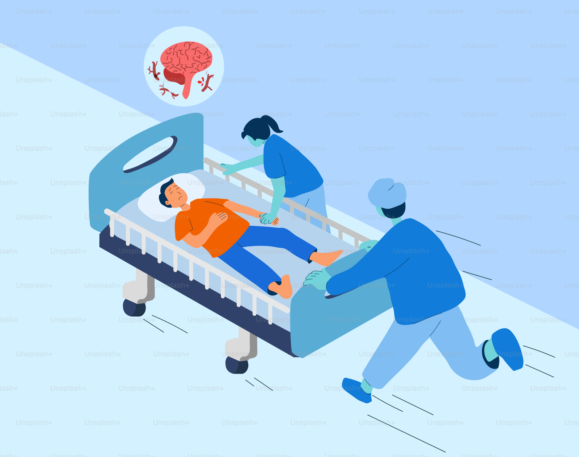 A person pushing a person in a hospital bed vector – Illustration Image on  Unsplash, image size:3000x2368