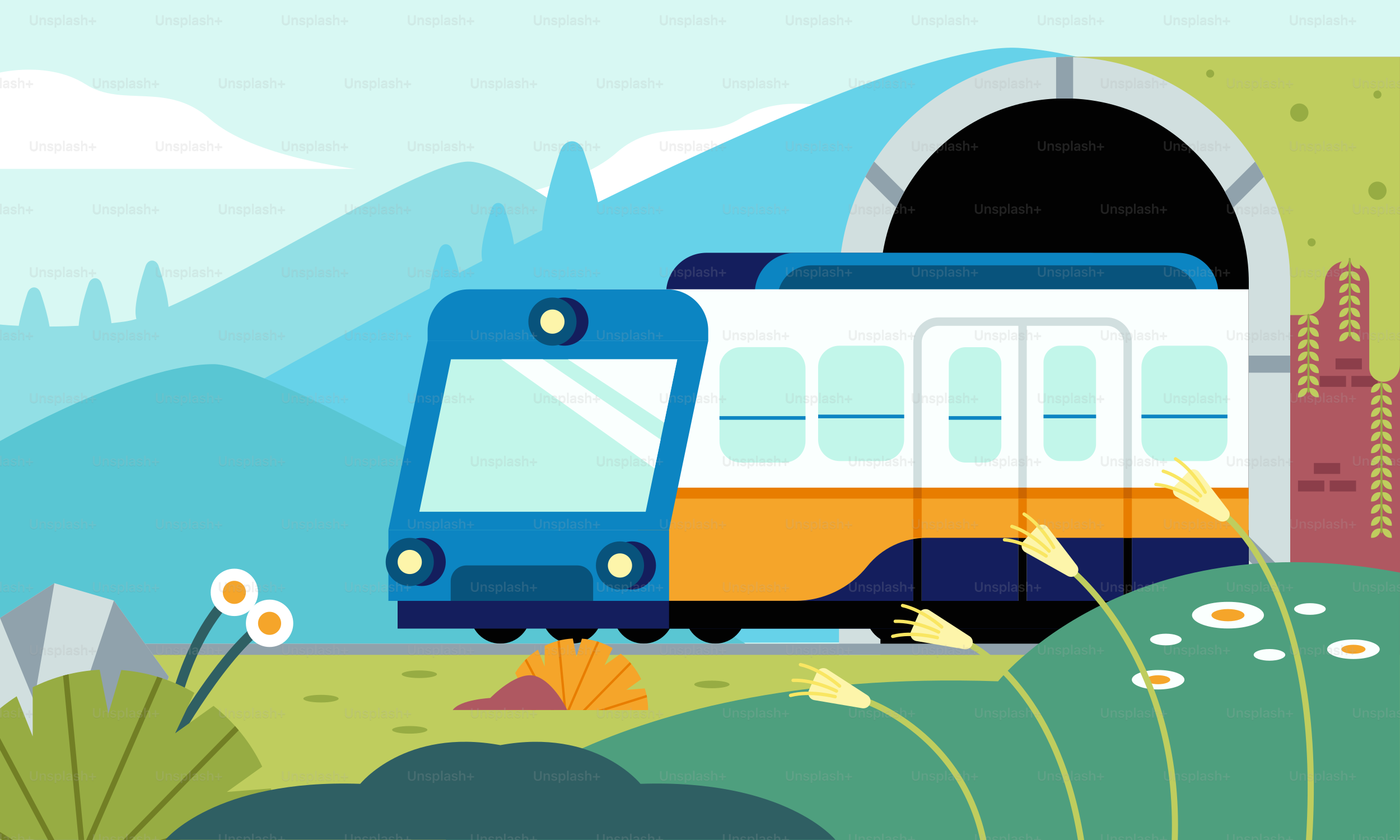 A train is coming out of a tunnel