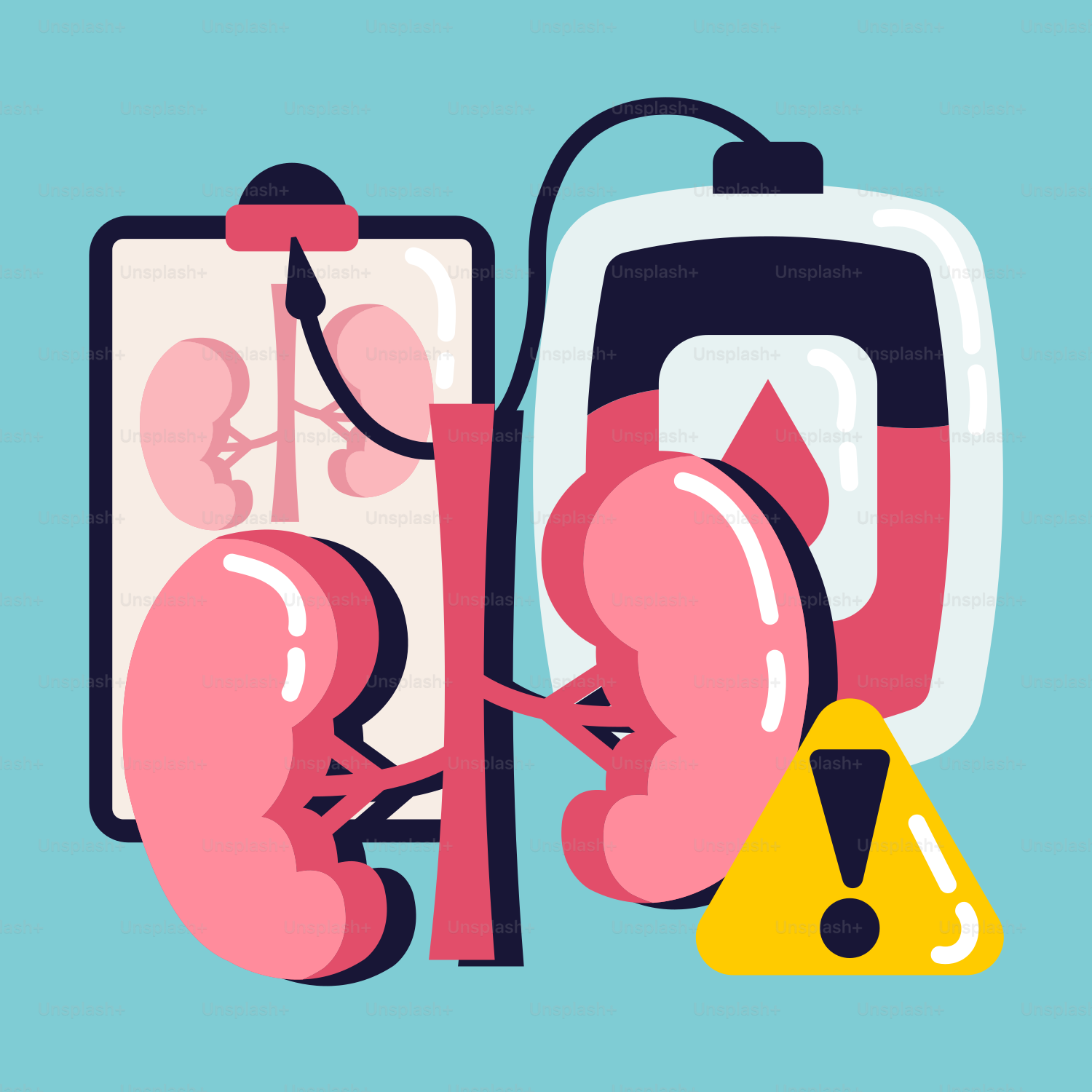 Una ilustración de un monitor de presión arterial y una tableta