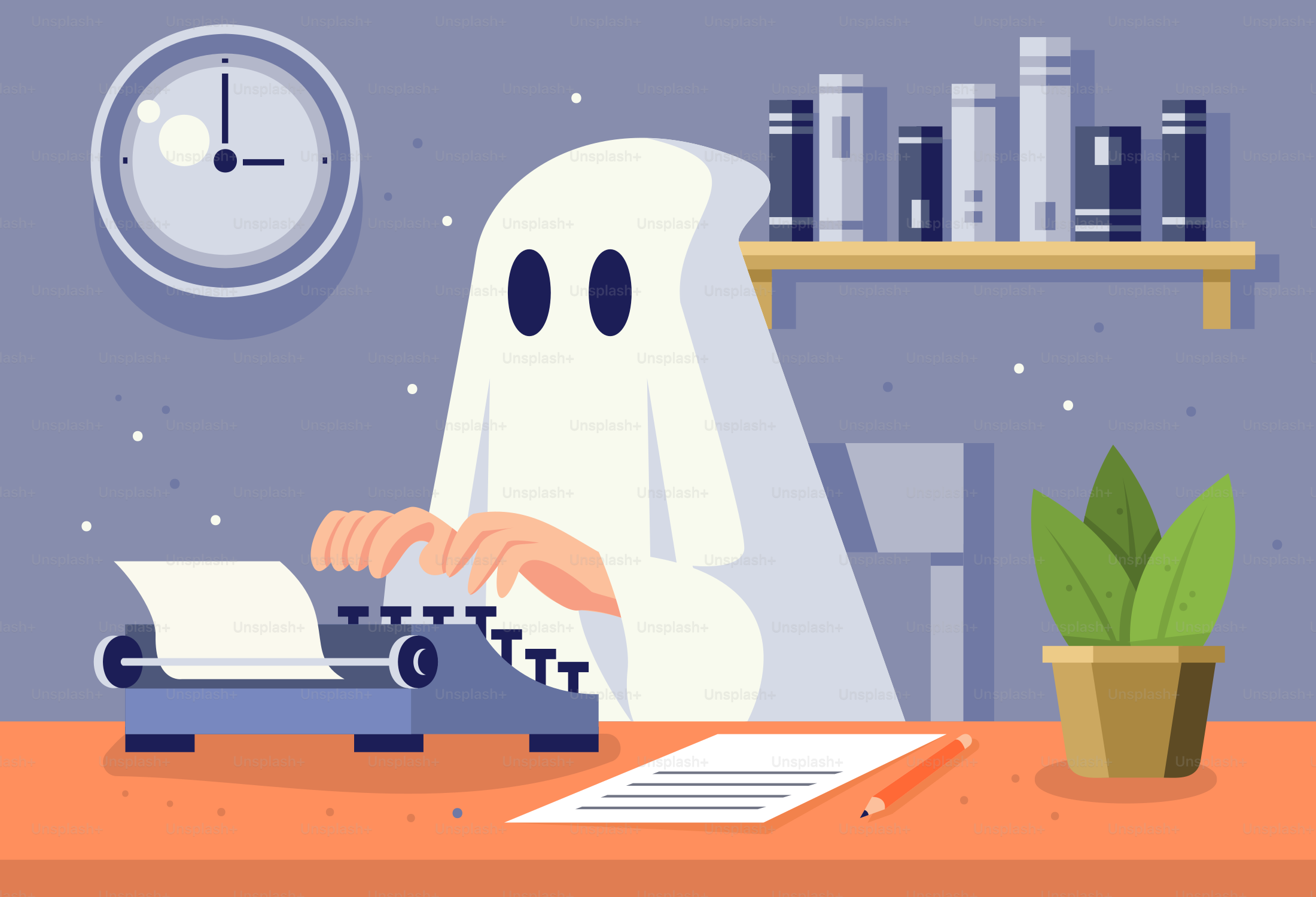 Eine Cartoonfigur, die auf einer Schreibmaschine tippt