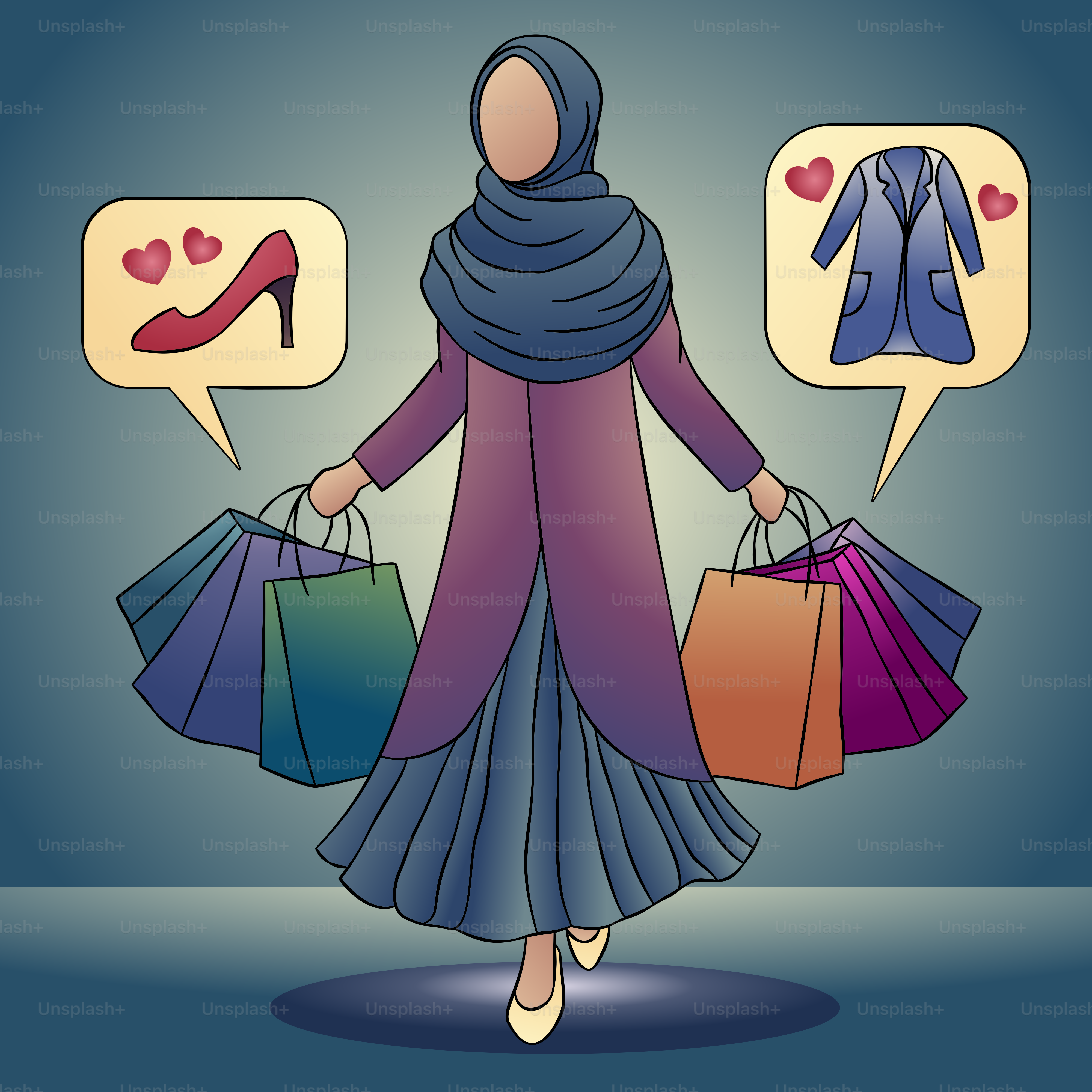 Una mujer con un hiyab sosteniendo bolsas de compras