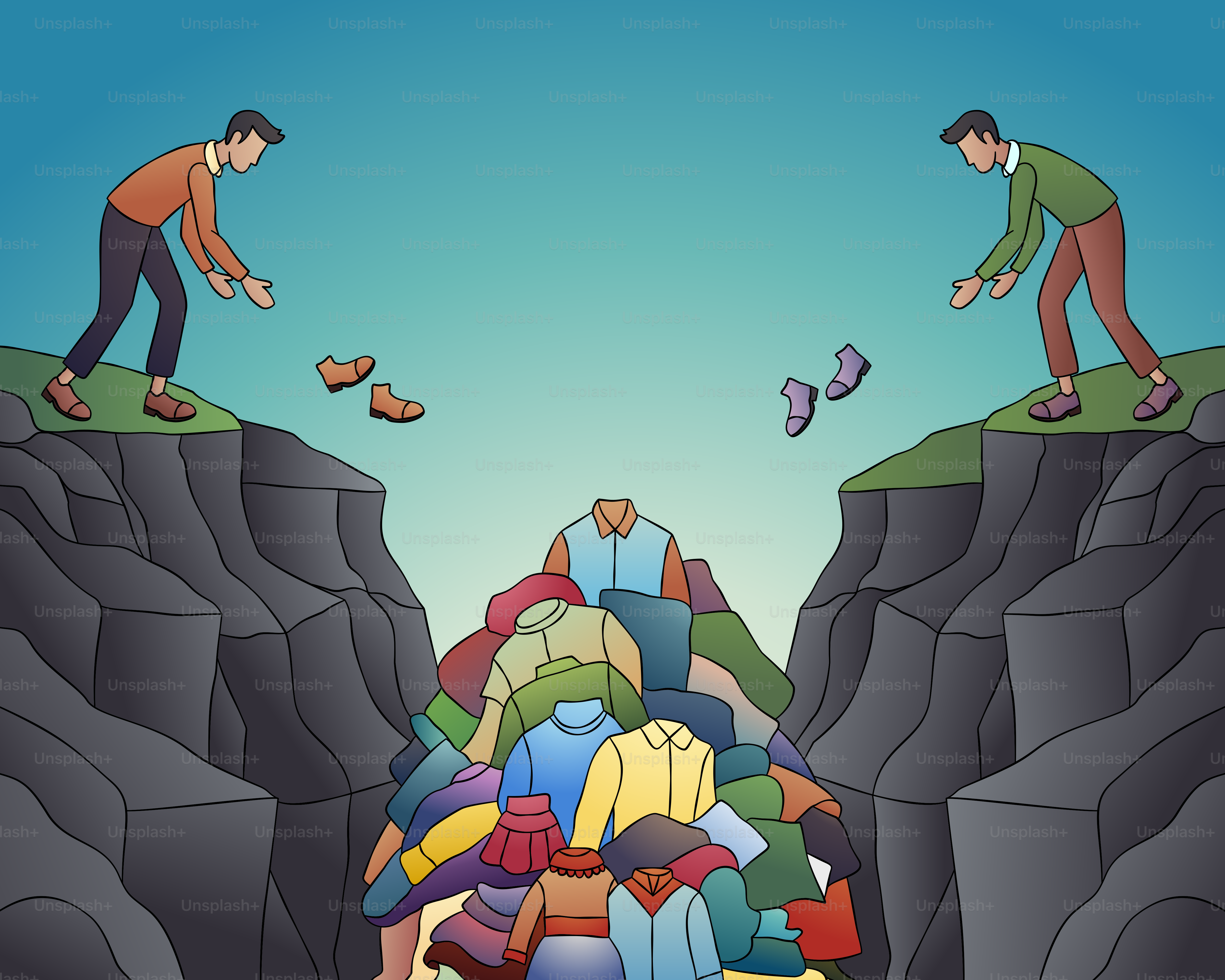 Um grupo de pessoas em pé no topo de um penhasco