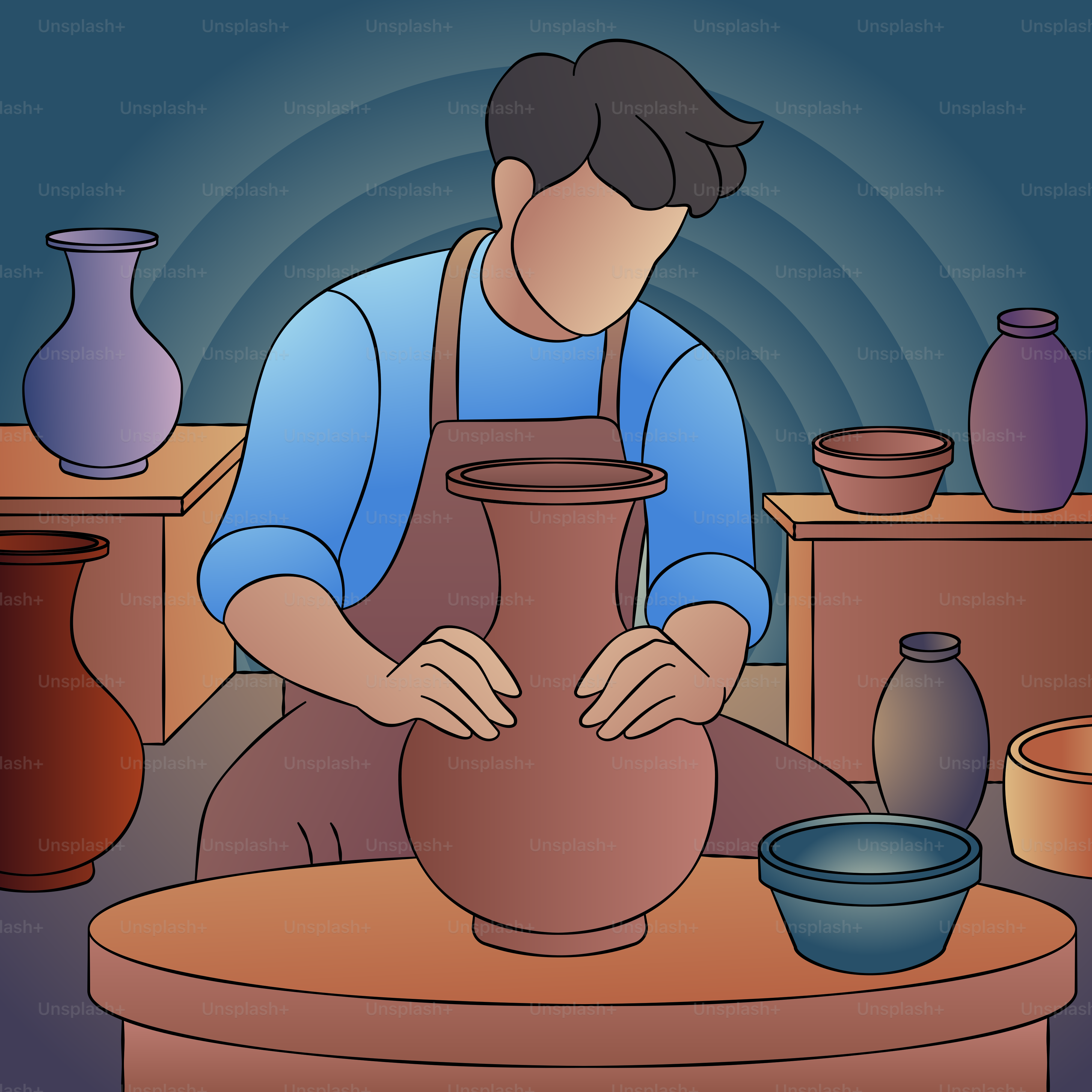 A man is making a vase on a table