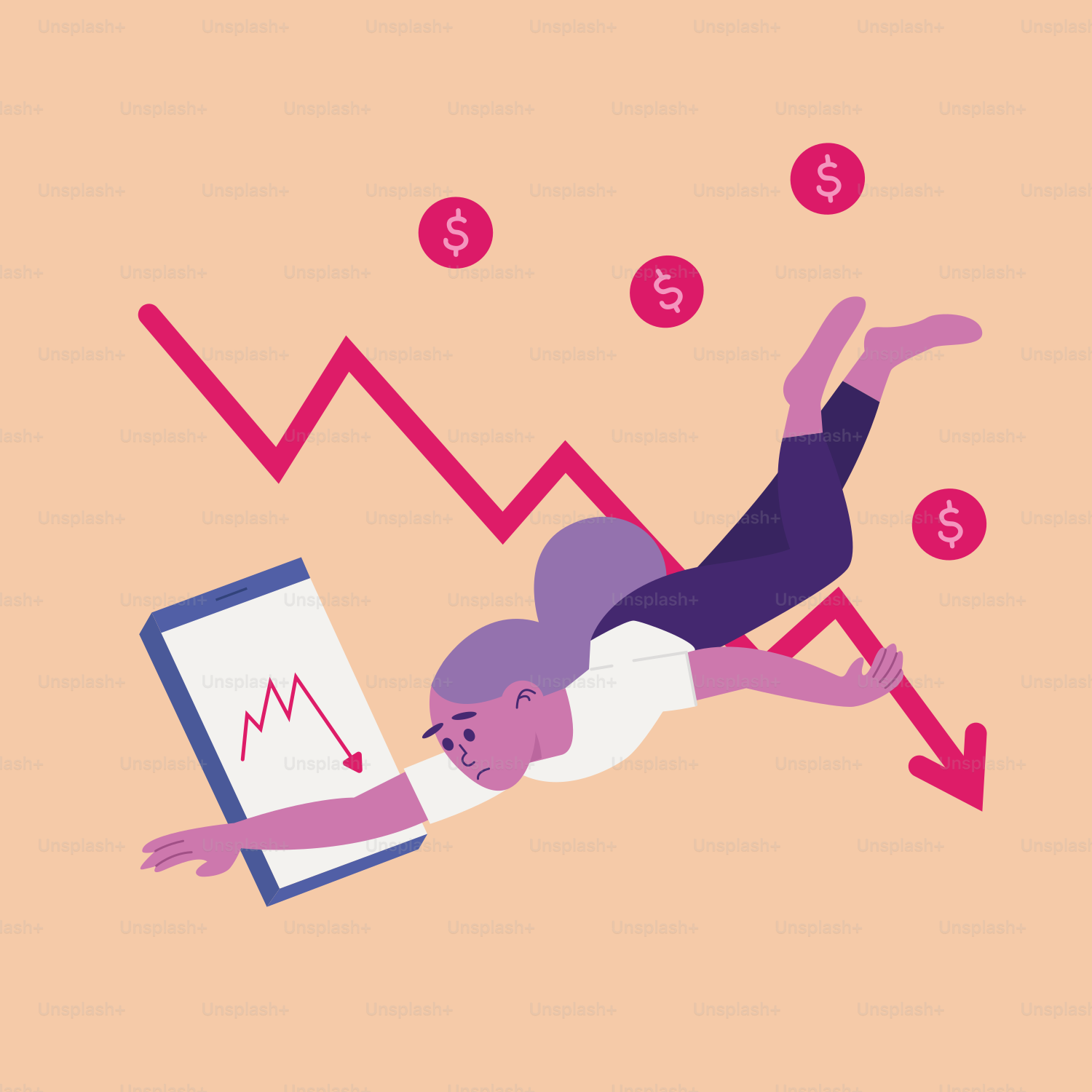 Una mujer cae sobre una computadora portátil